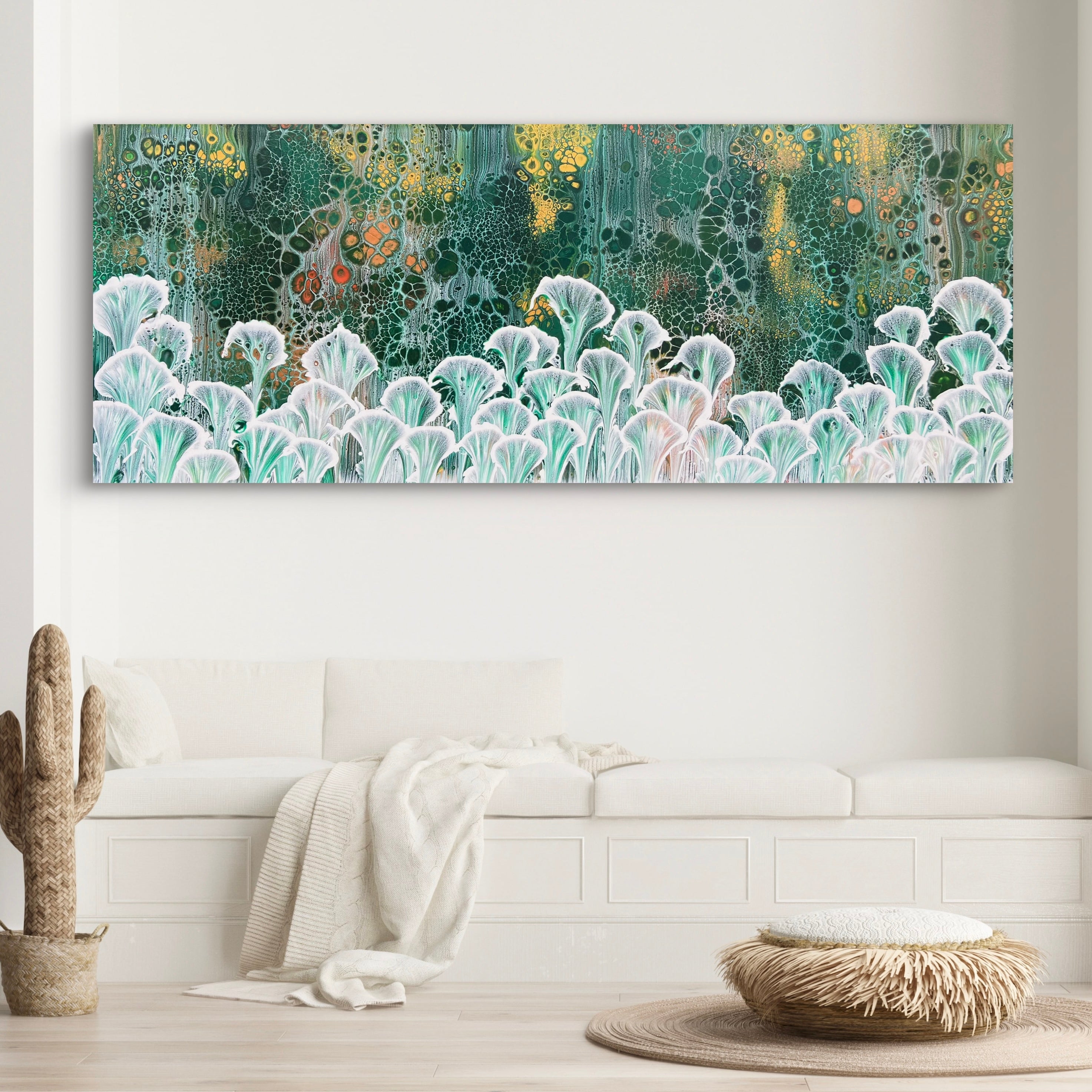 Emerald Lilies 200cm x 80cm Floral and Coral Art Painting (SOLD)