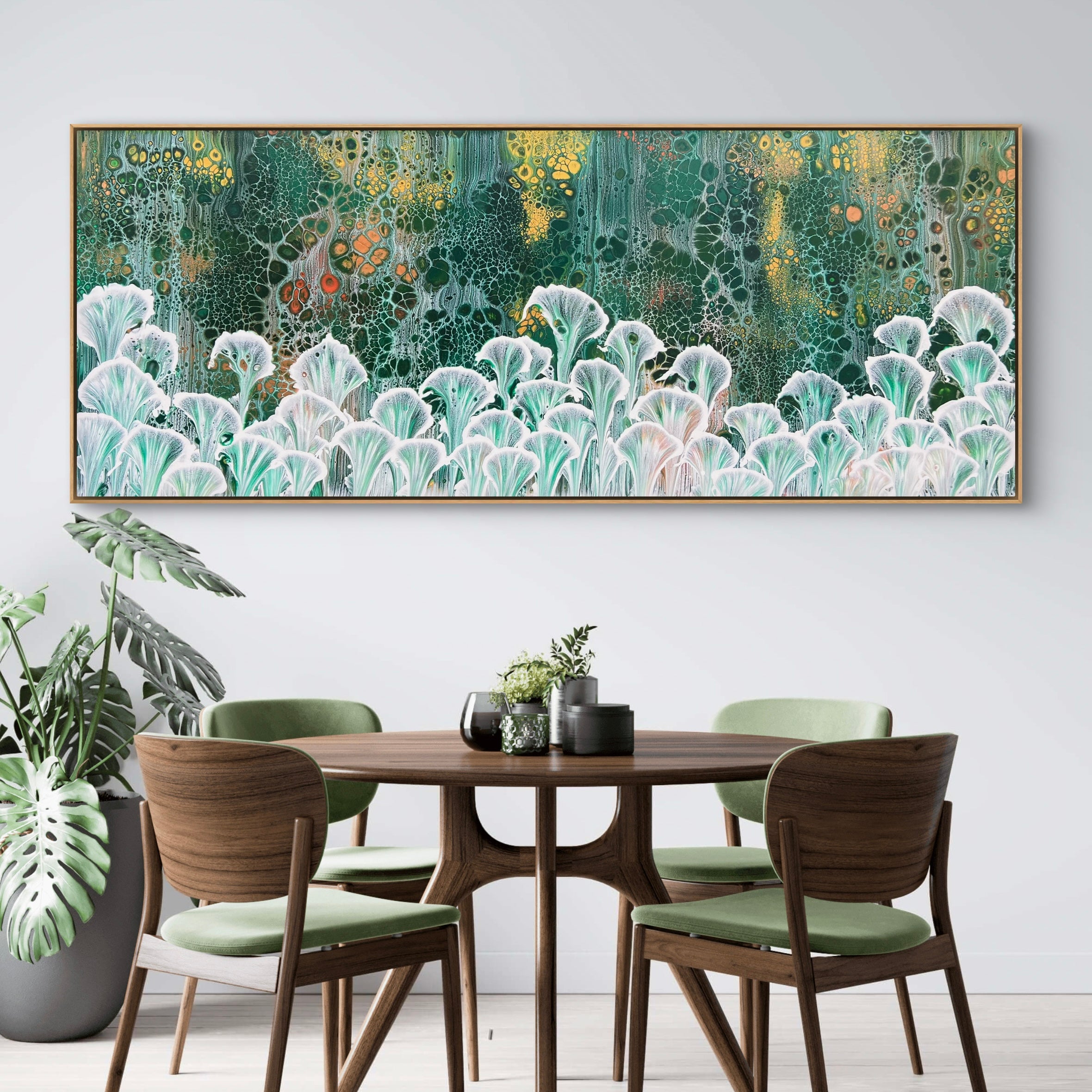 Emerald Lilies 200cm x 80cm Floral and Coral Art Painting (SOLD)