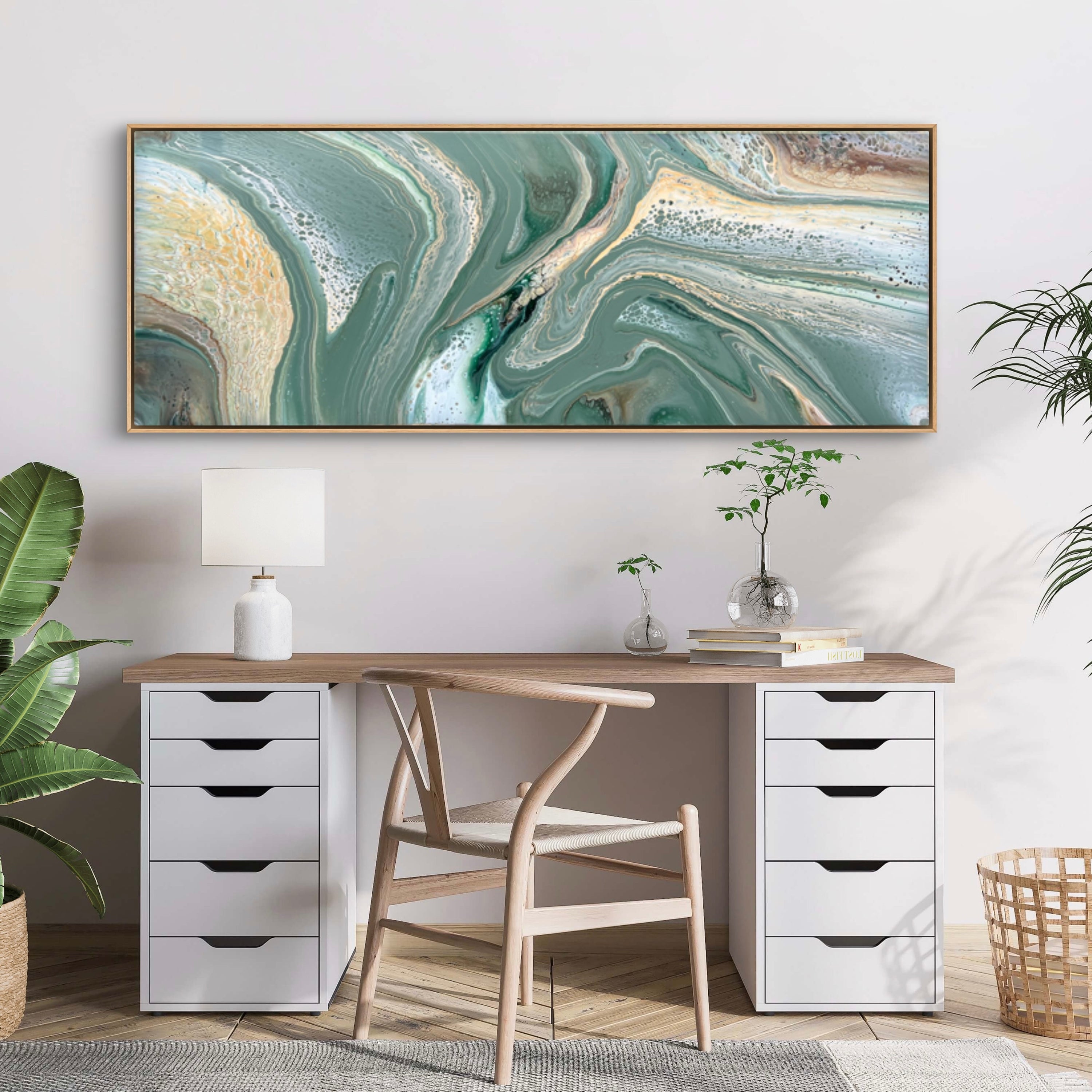 Raw 160cm x 60cm Green Abstract Art Painting