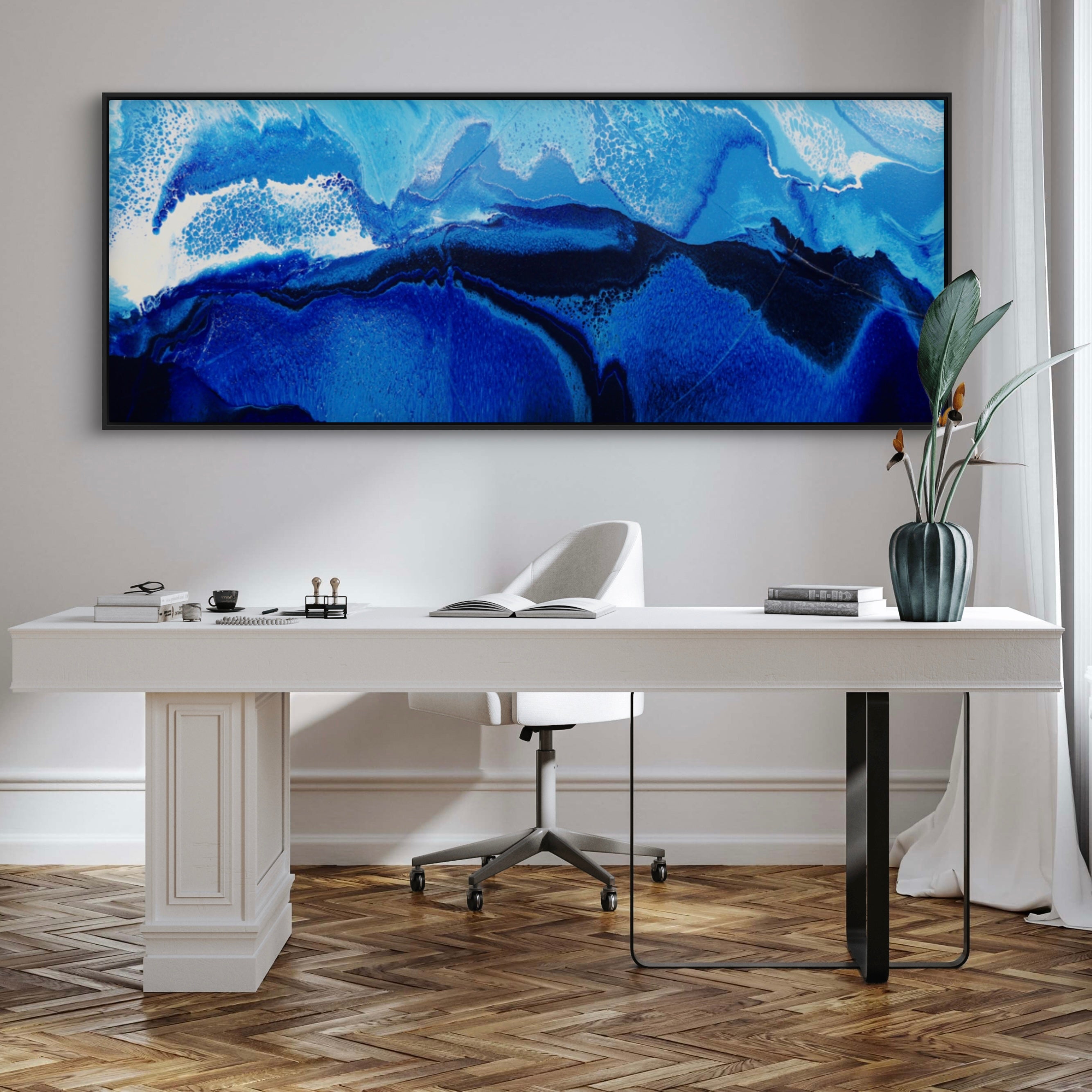 Sapphire Seas 200cm x 80cm Textured Abstract Art Painting