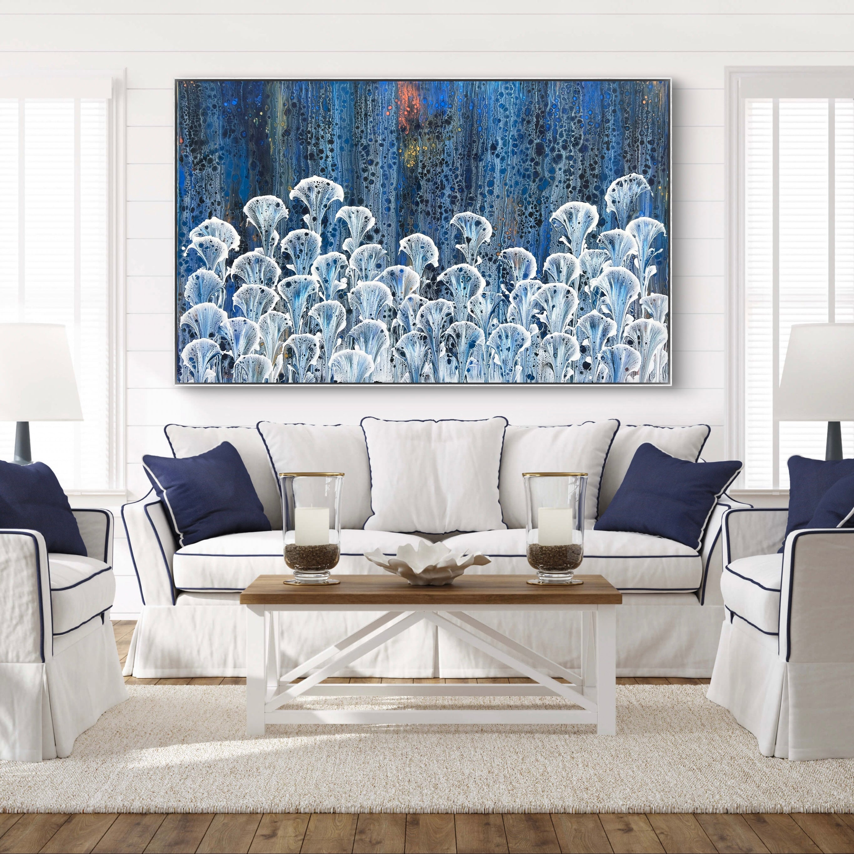 Midnight Lilies 160cm x 100cm Floral and Coral Art Painting