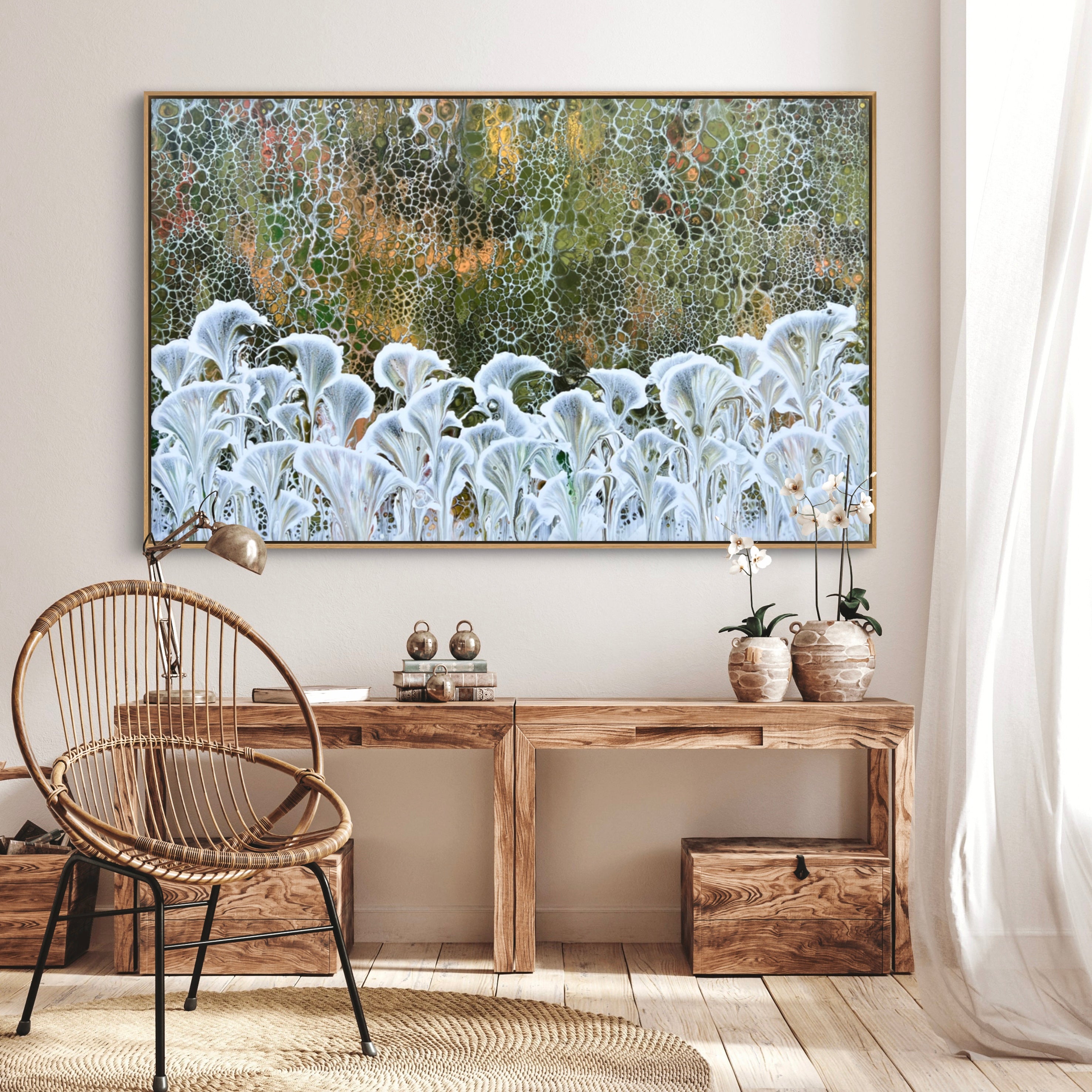The Meadow 160cm x 100cm Floral and Coral Art Painting Framed (Sold)