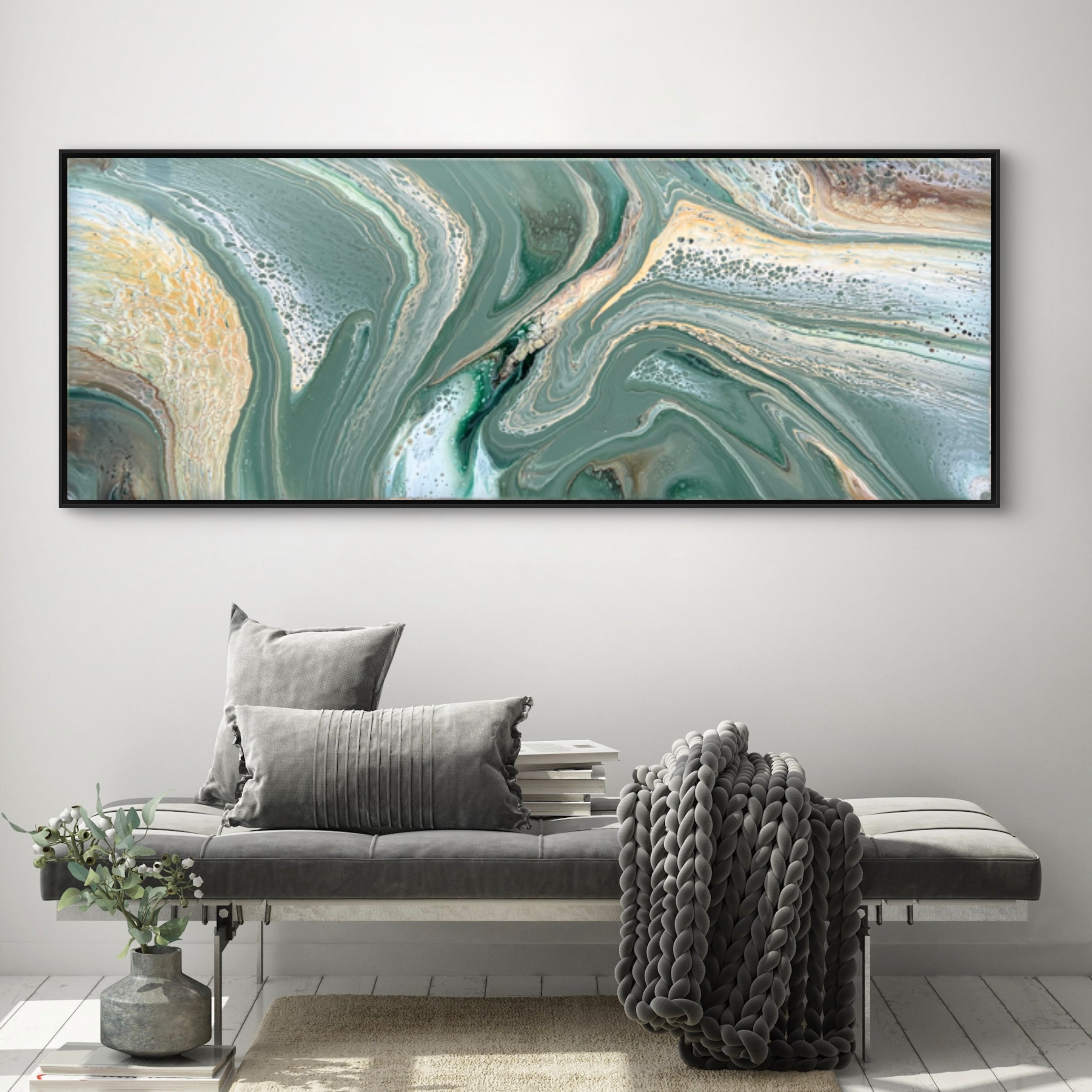 Raw 160cm x 60cm Green Abstract Art Painting