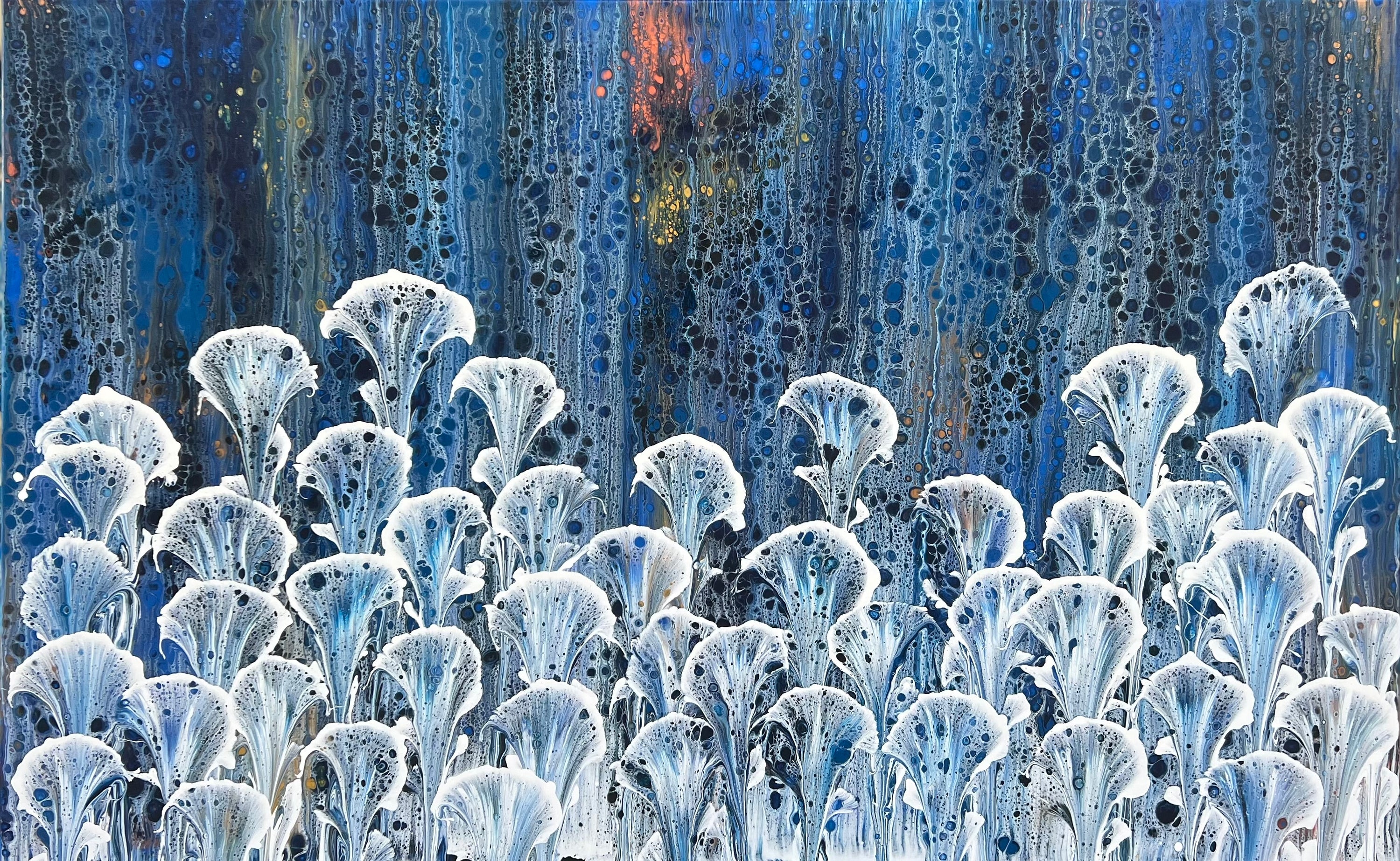 Midnight Lilies 160cm x 100cm Floral and Coral Art Painting