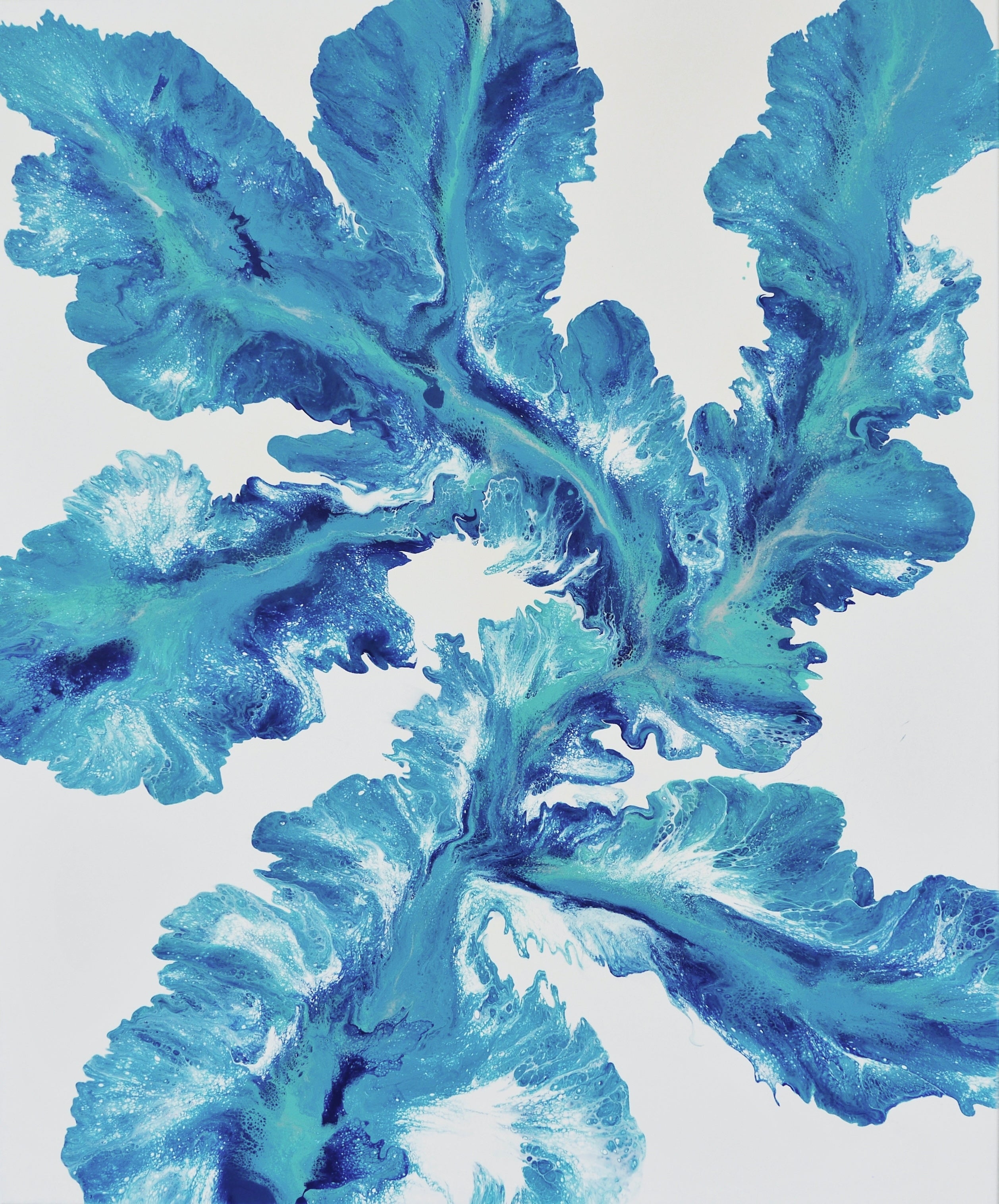 Byron Blue 120cm x 100cm Floral and Coral Art Painting (SOLD)