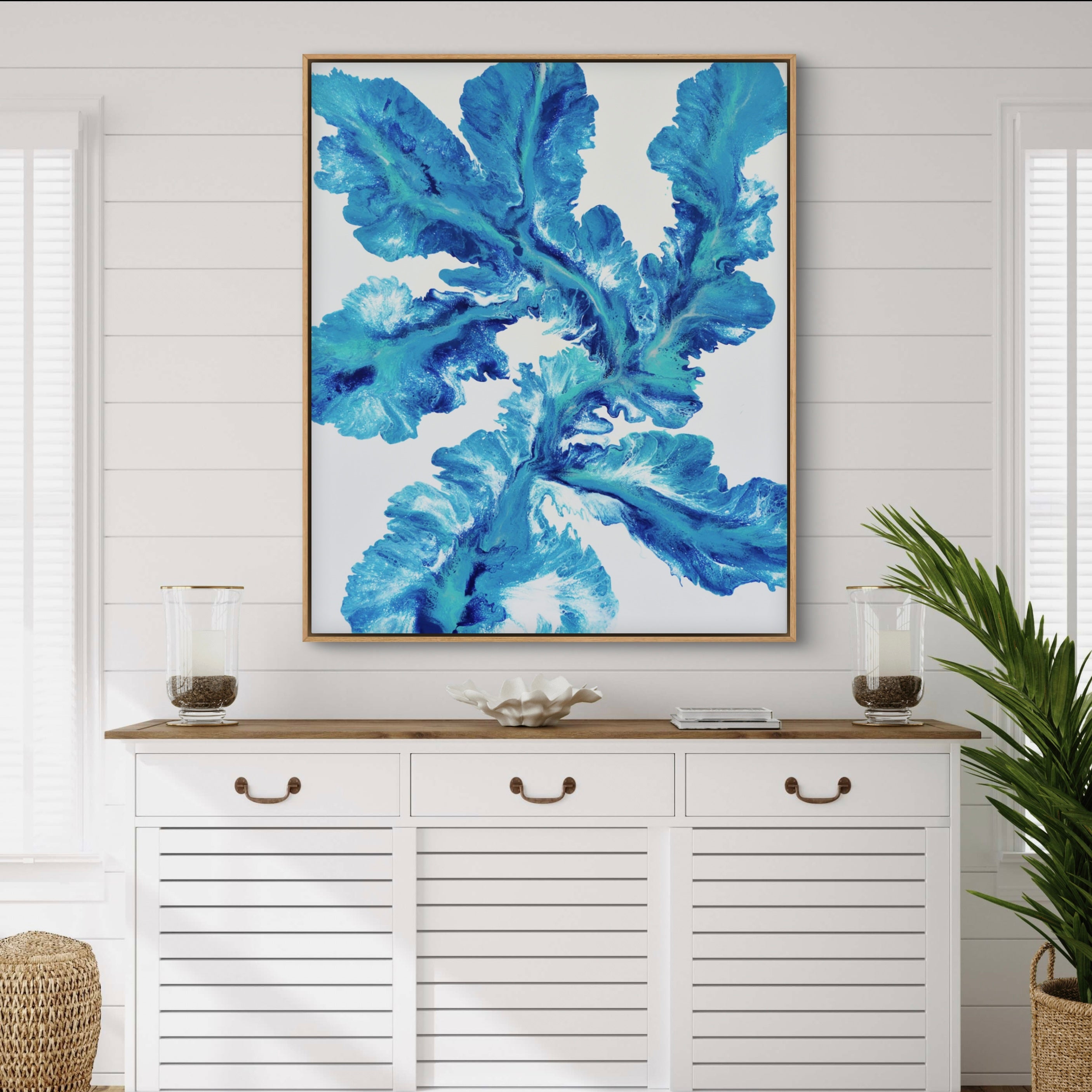 Byron Blue 120cm x 100cm Floral and Coral Art Painting (SOLD)