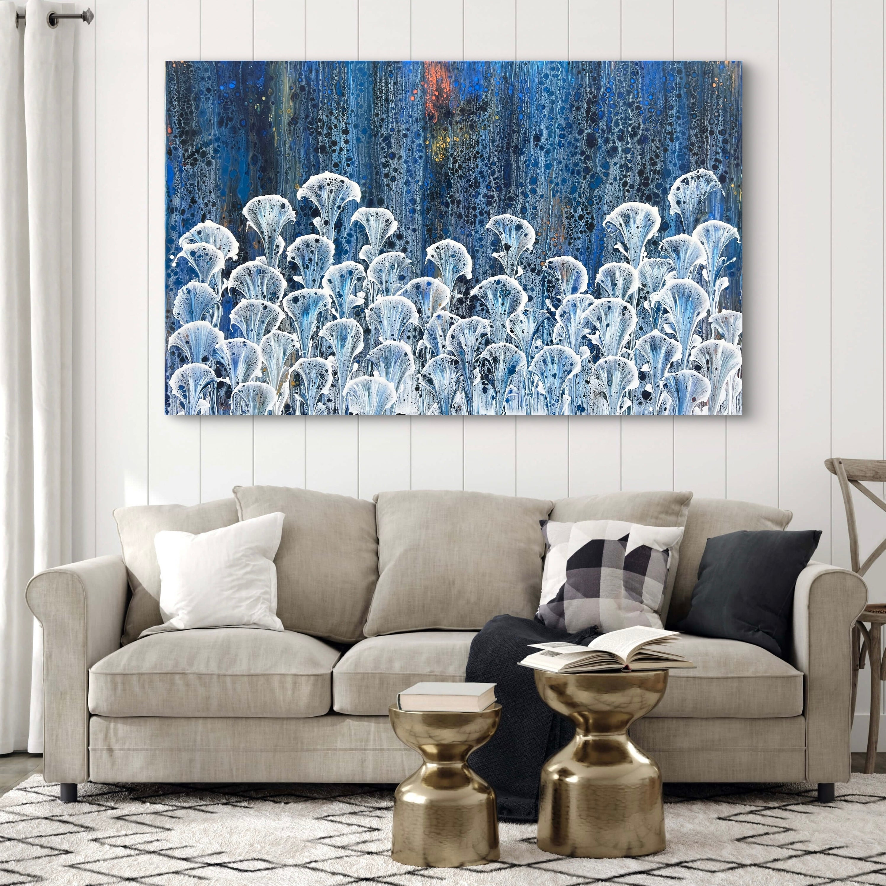 Midnight Lilies 160cm x 100cm Floral and Coral Art Painting