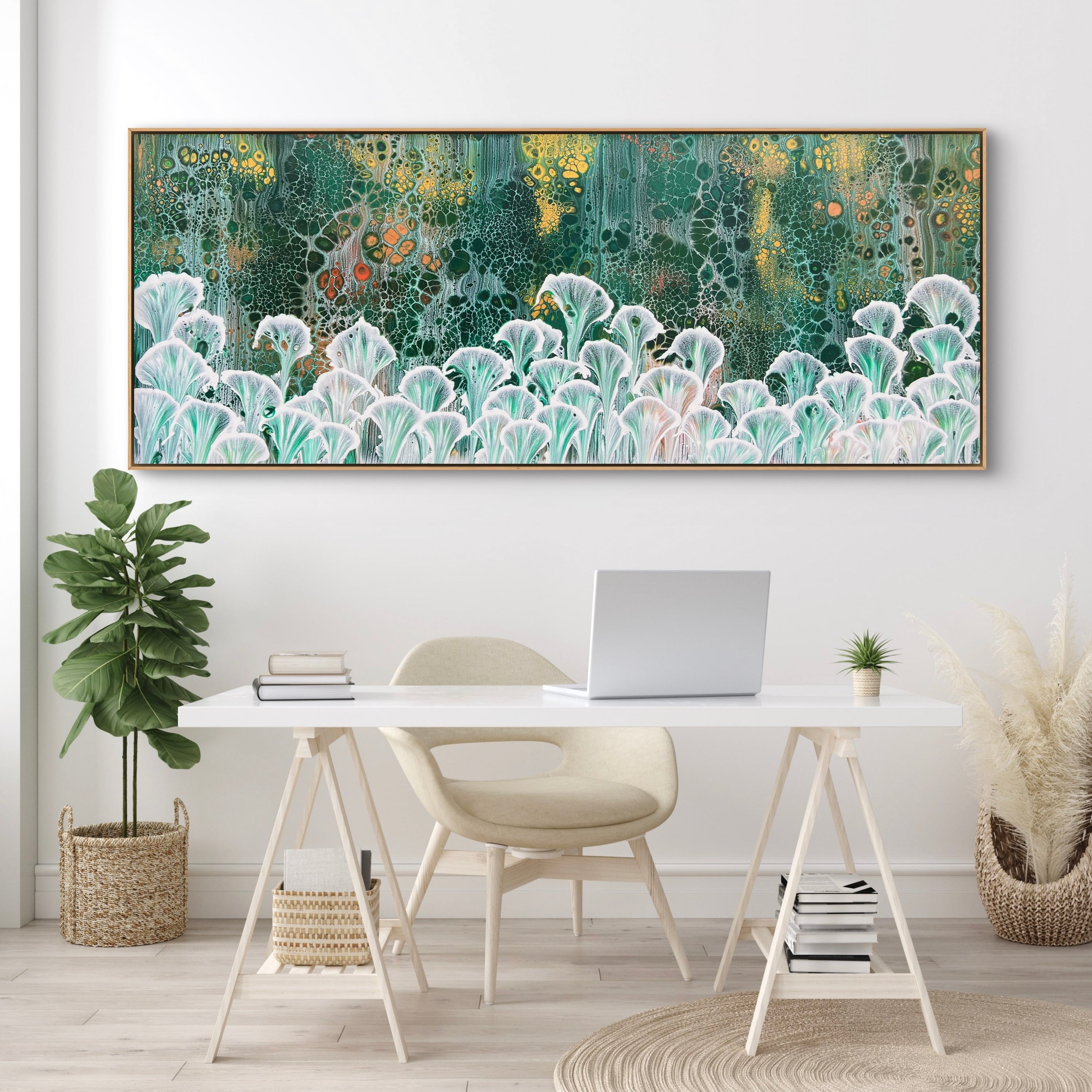 Emerald Lilies 200cm x 80cm Floral and Coral Art Painting (SOLD)