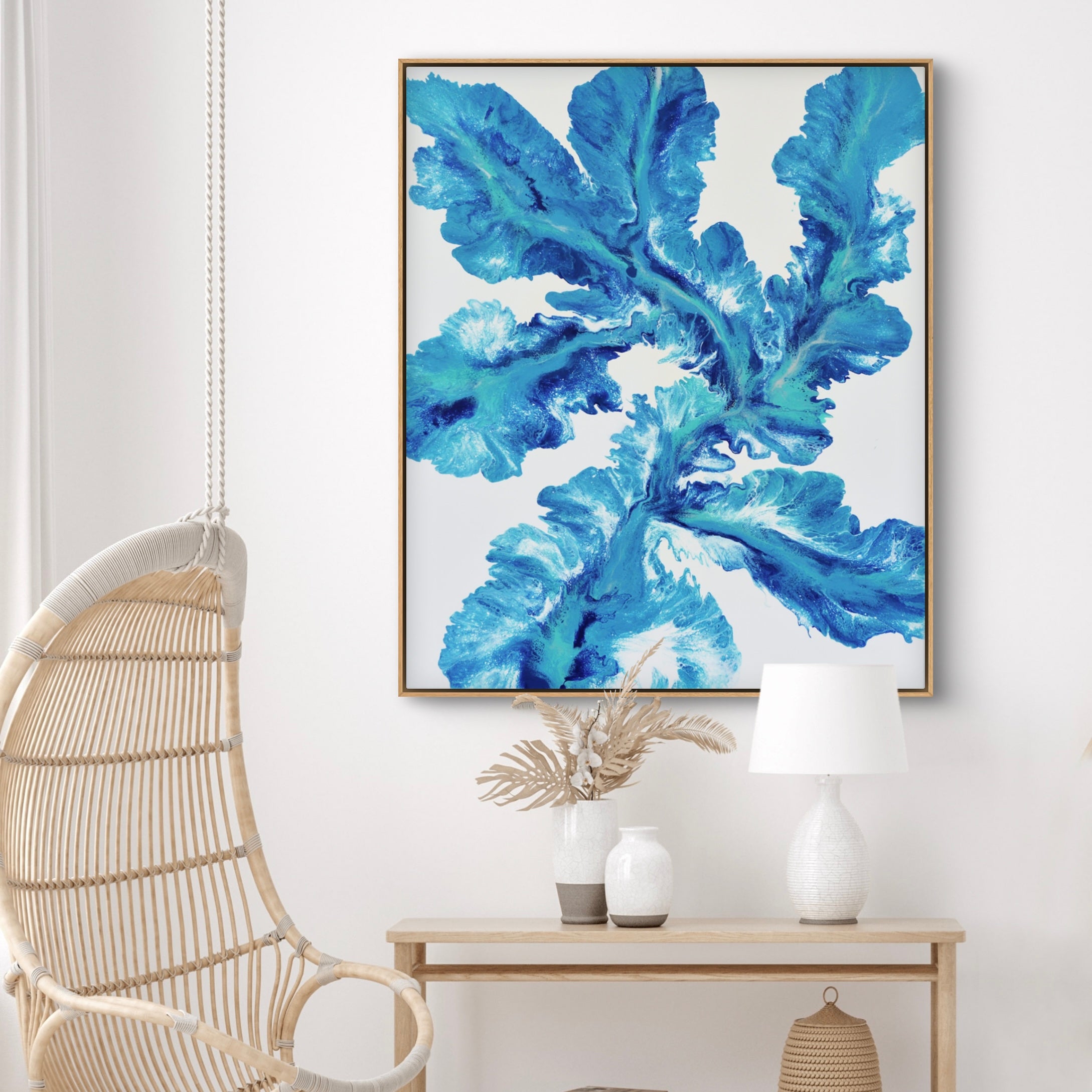 Byron Blue 120cm x 100cm Floral and Coral Art Painting (SOLD)