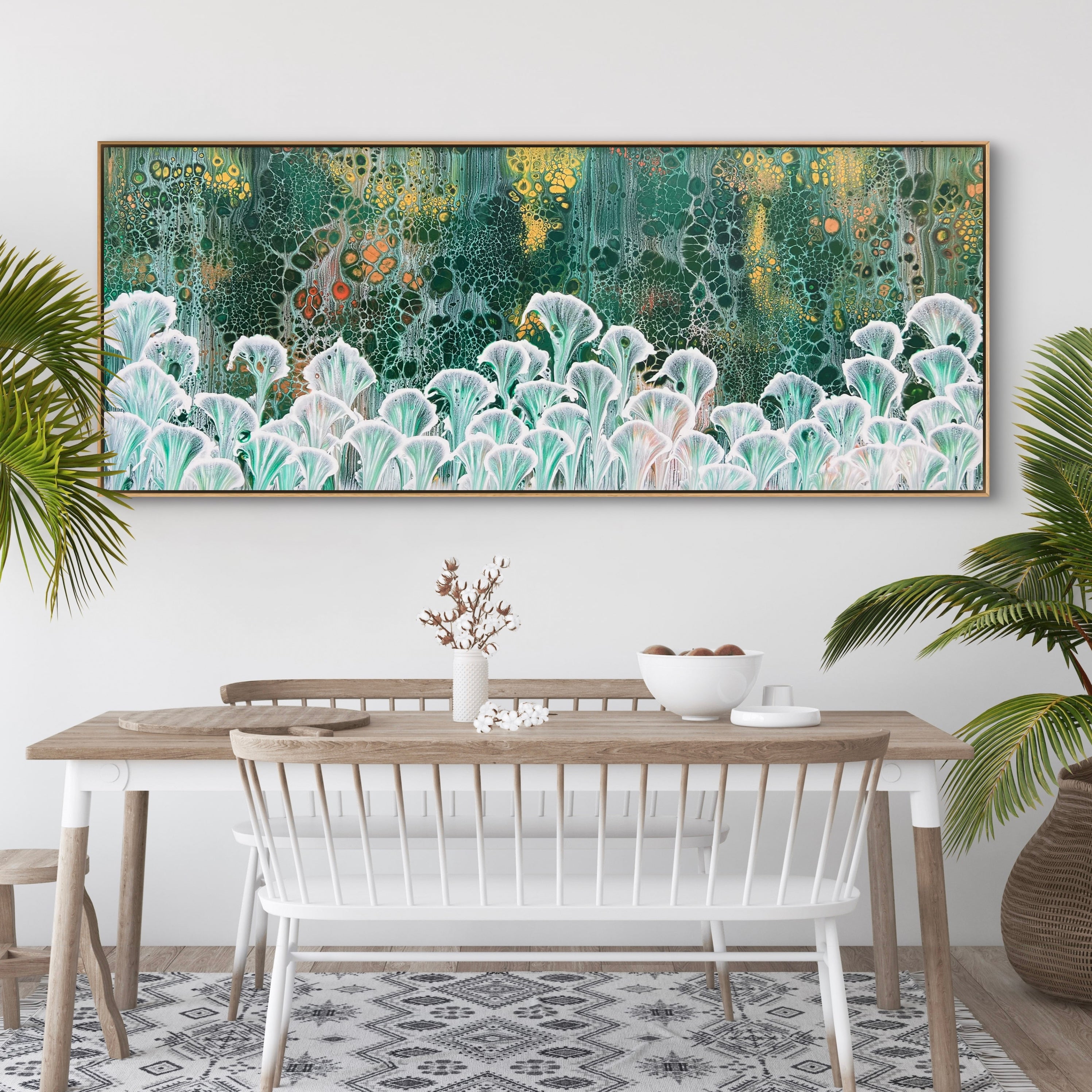 Emerald Lilies 200cm x 80cm Floral and Coral Art Painting (SOLD)