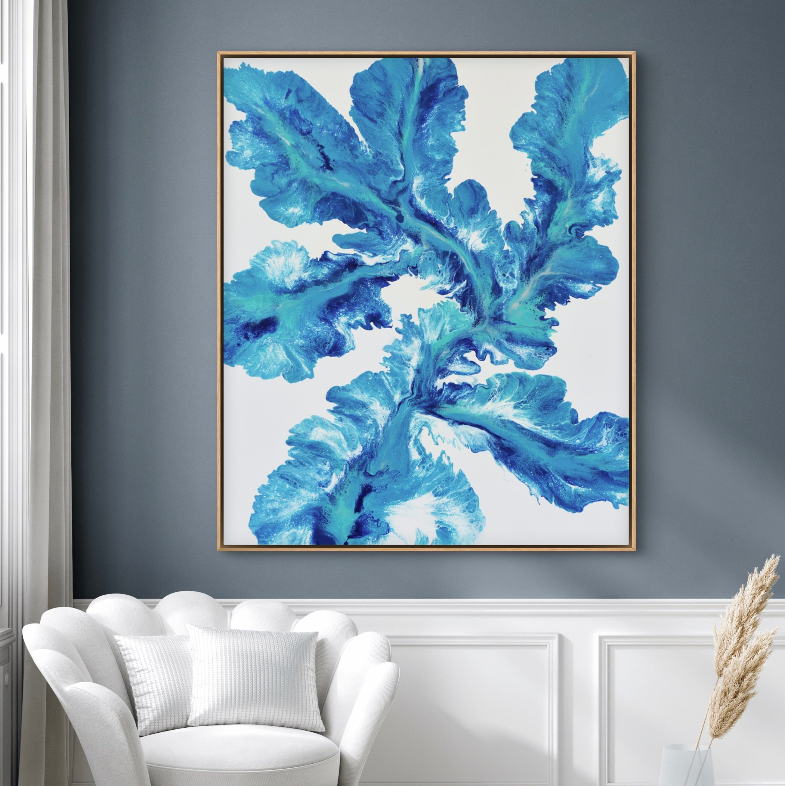 Byron Blue 120cm x 100cm Floral and Coral Art Painting (SOLD)