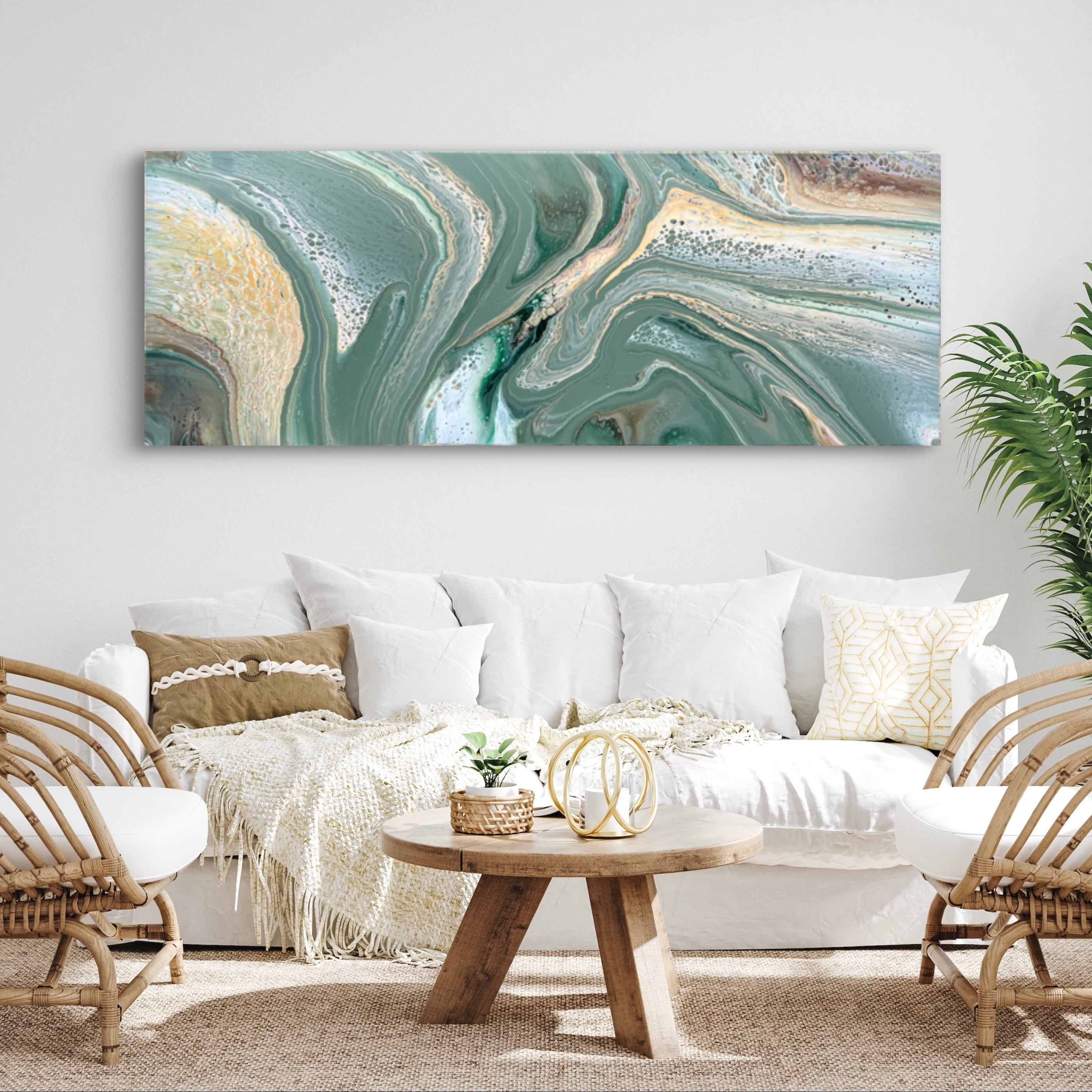 Raw 160cm x 60cm Green Abstract Art Painting