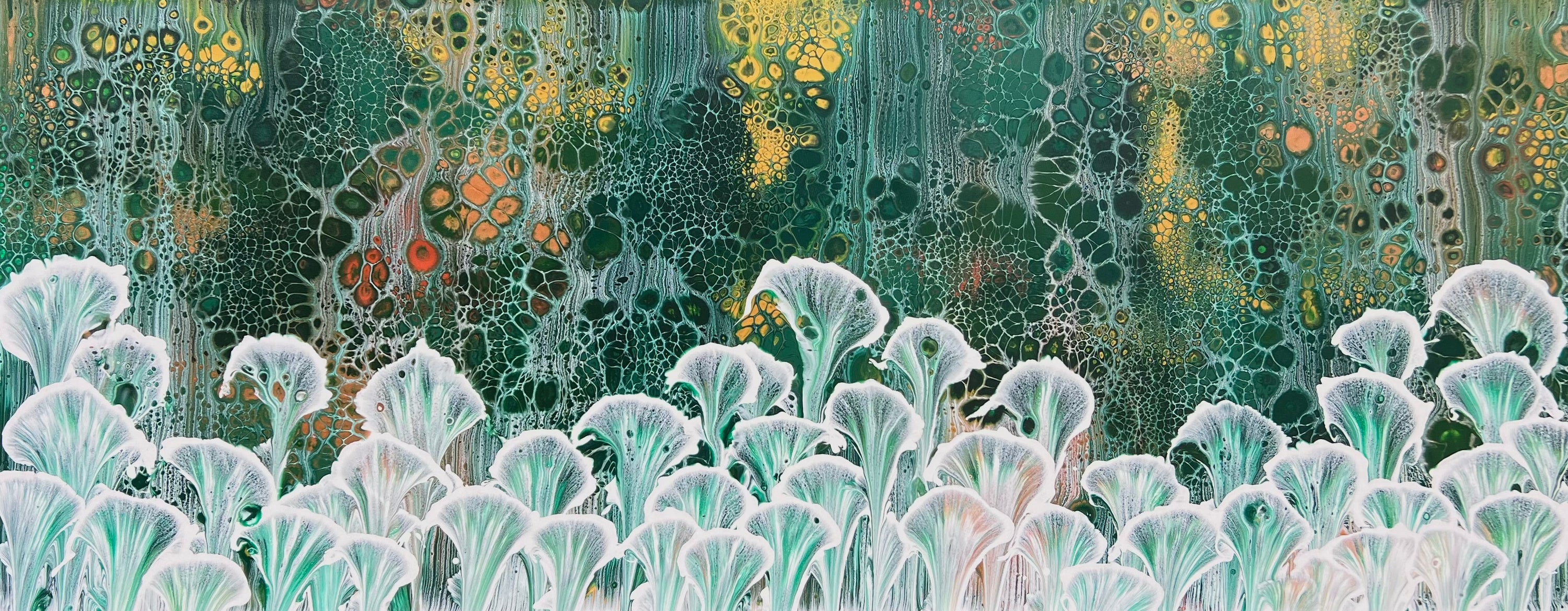 Emerald Lilies 200cm x 80cm Floral and Coral Art Painting (SOLD)