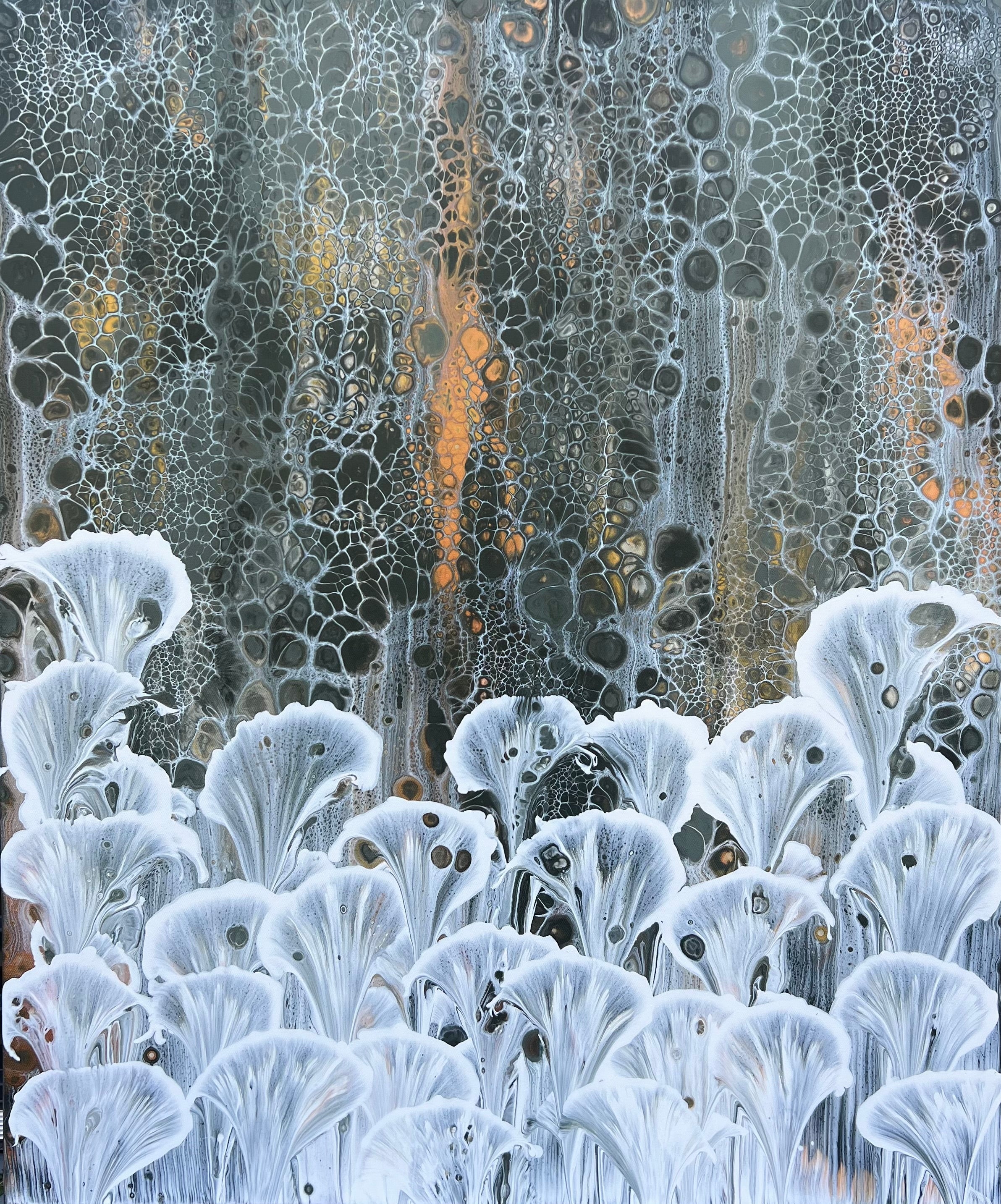 Moonlit Lilies 120cm x 100cm Floral and Coral Art Painting (Sold)