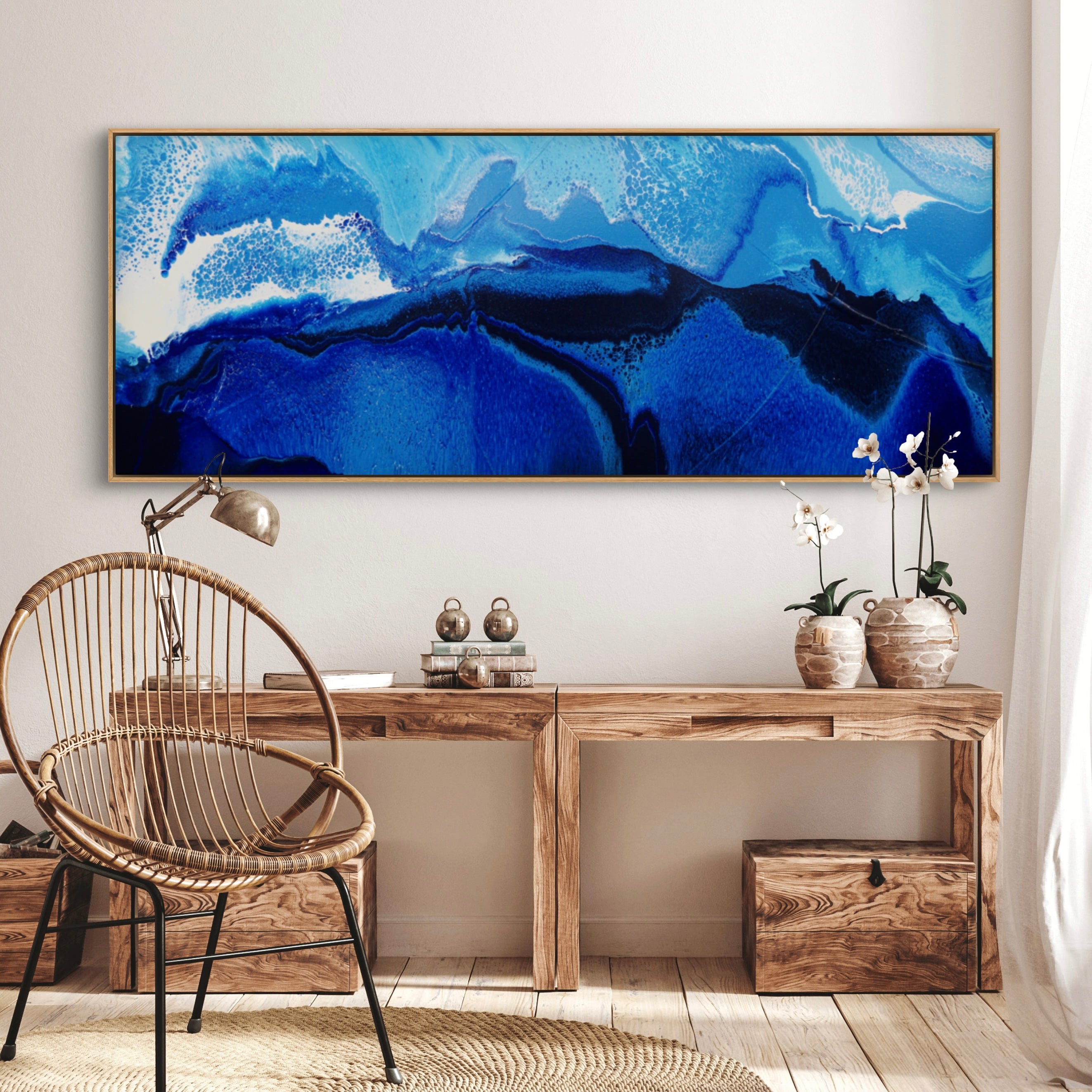 Sapphire Seas 200cm x 80cm Textured Abstract Art Painting