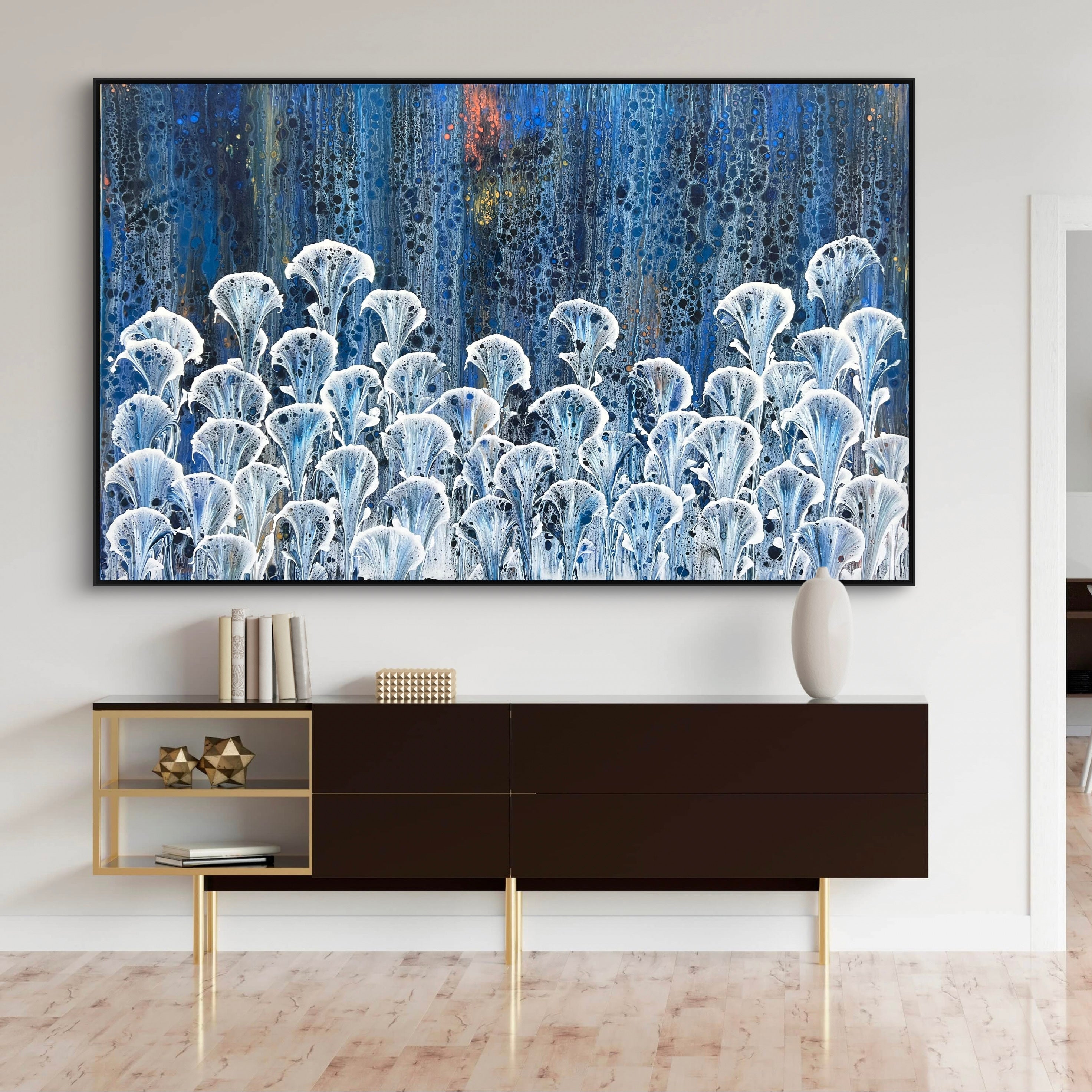 Midnight Lilies 160cm x 100cm Floral and Coral Art Painting
