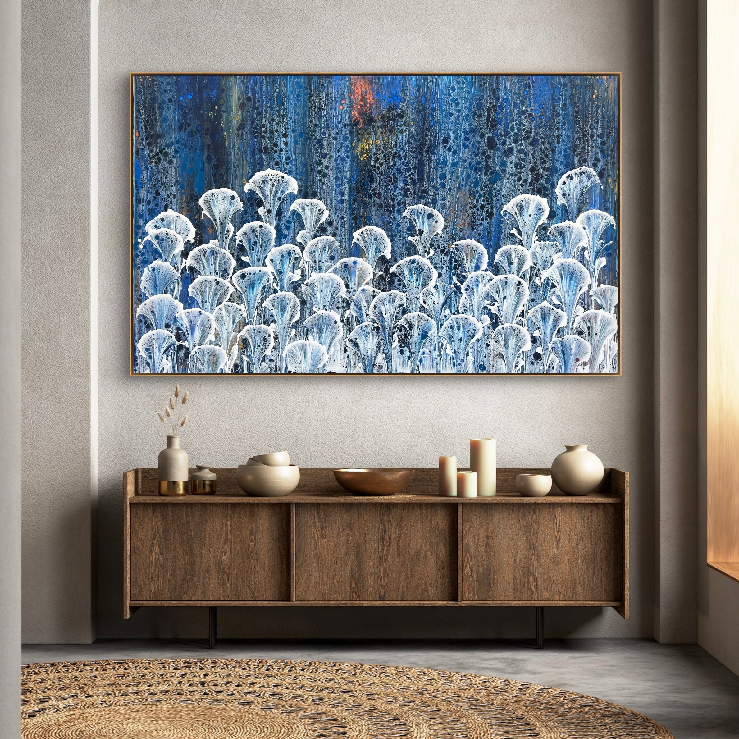 Midnight Lilies 160cm x 100cm Floral and Coral Art Painting