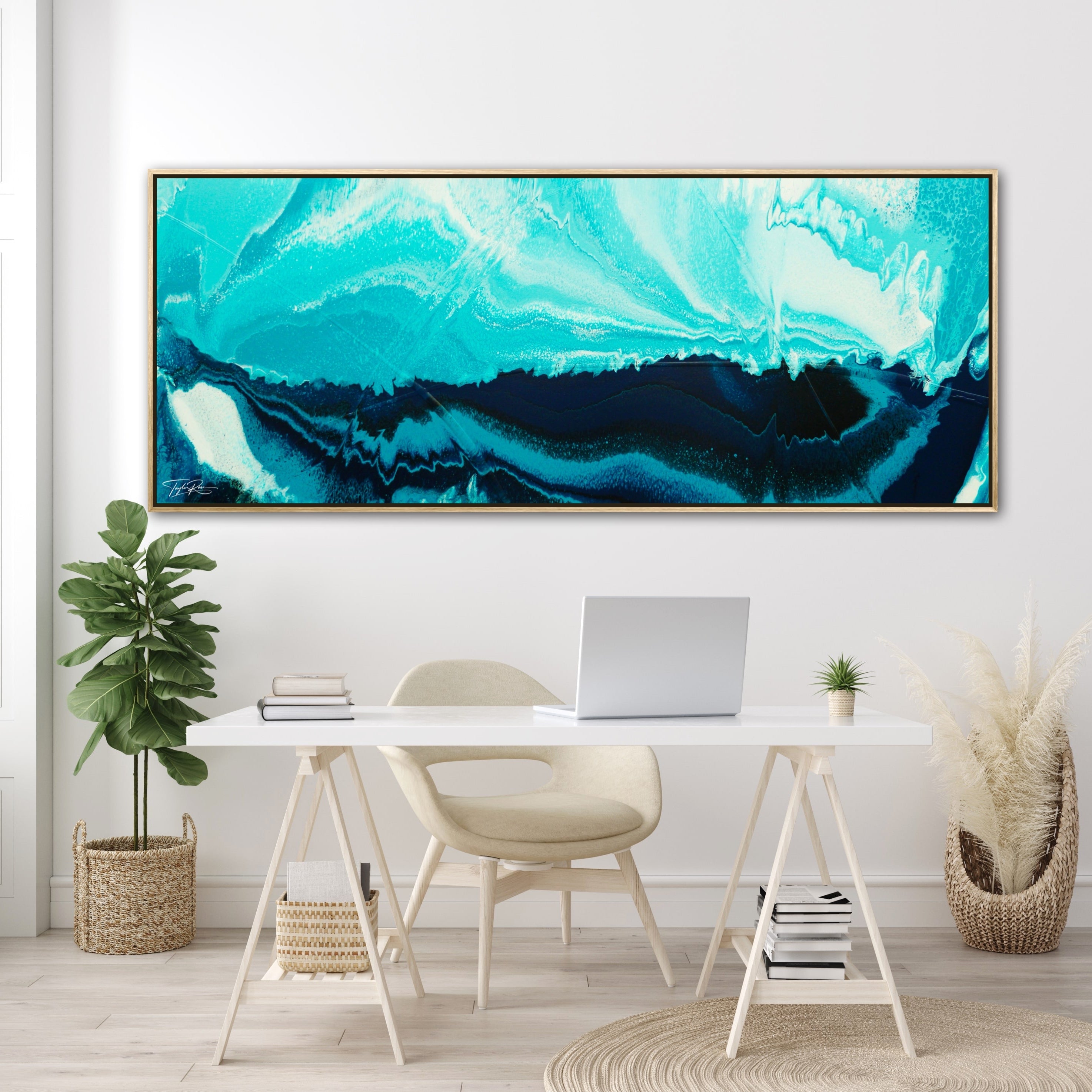 Teal Wash 200cm x 80cm Textured Abstract Art Painting (SOLD)