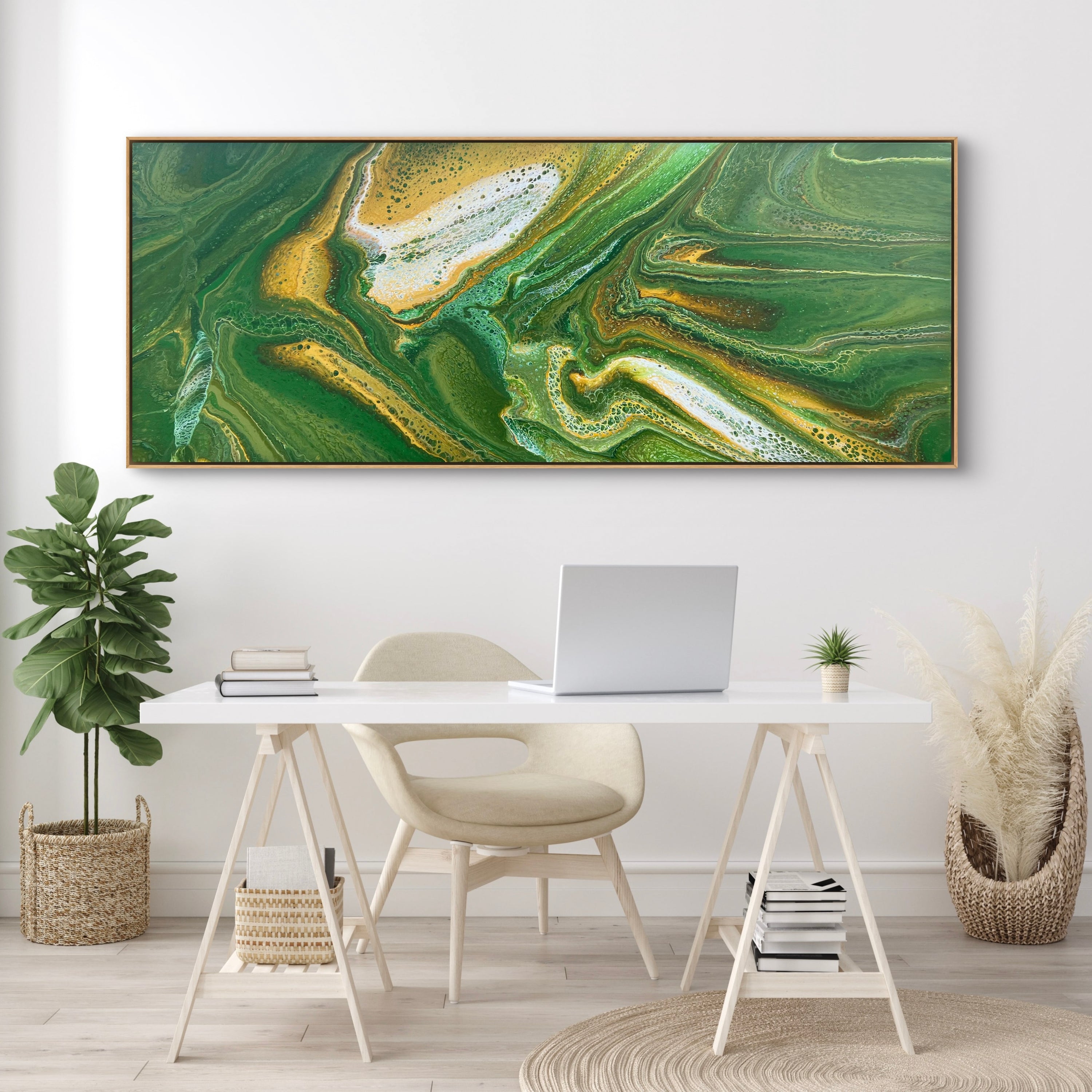 Fresh 200cm x 80cm Green Abstract Art Painting