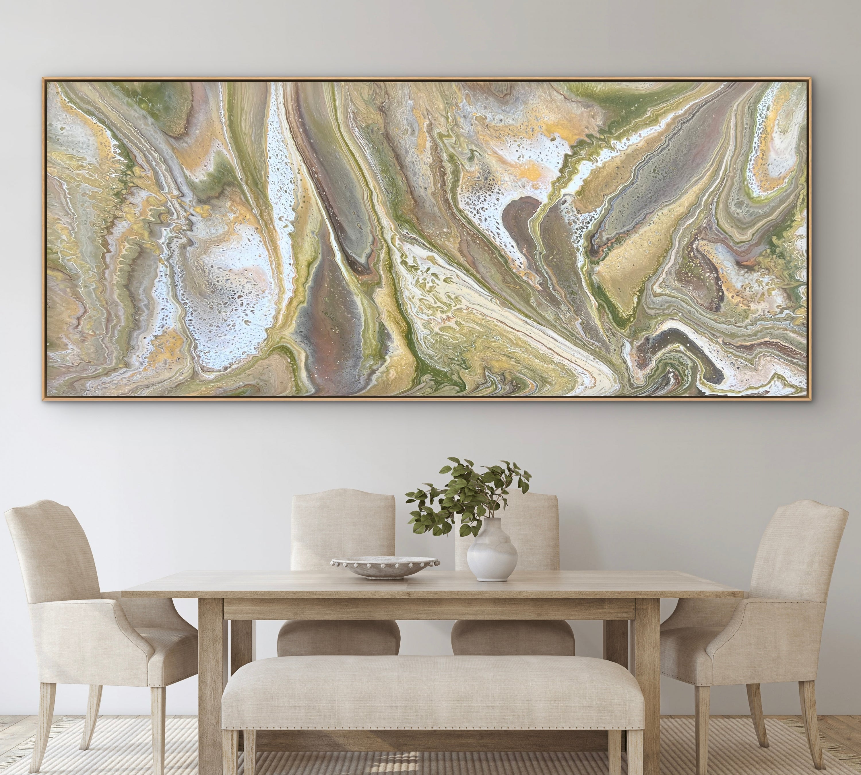 Expanding Olive 240cm x 100cm Abstract Art Painting