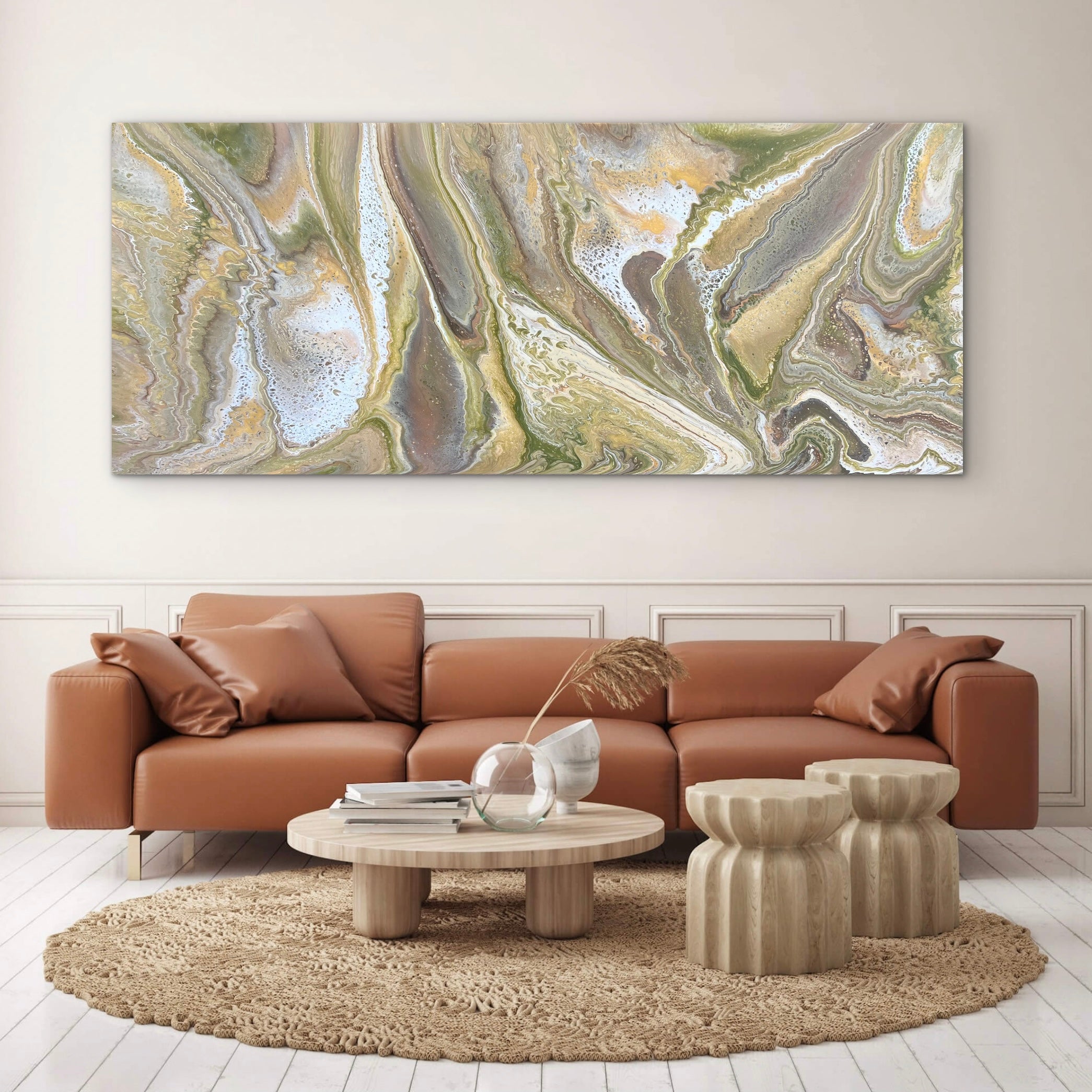 Expanding Olive 240cm x 100cm Abstract Art Painting