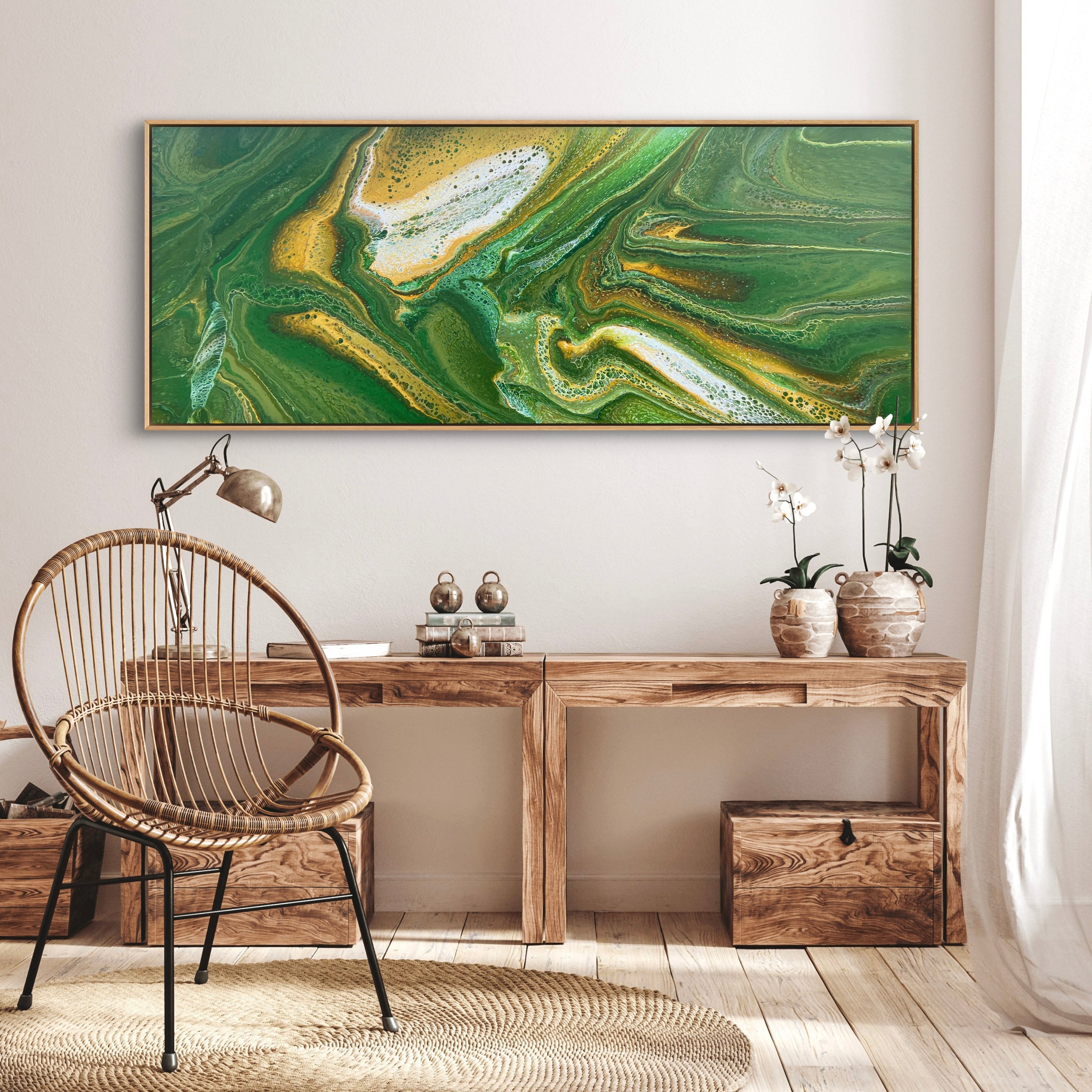 Fresh 200cm x 80cm Green Abstract Art Painting