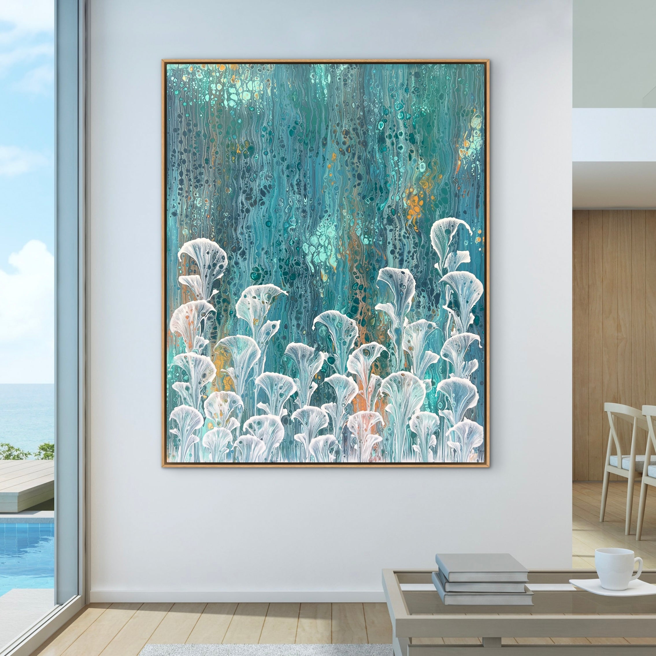 Oceans Bloom 120cm x 150cm Floral and Coral Art Painting