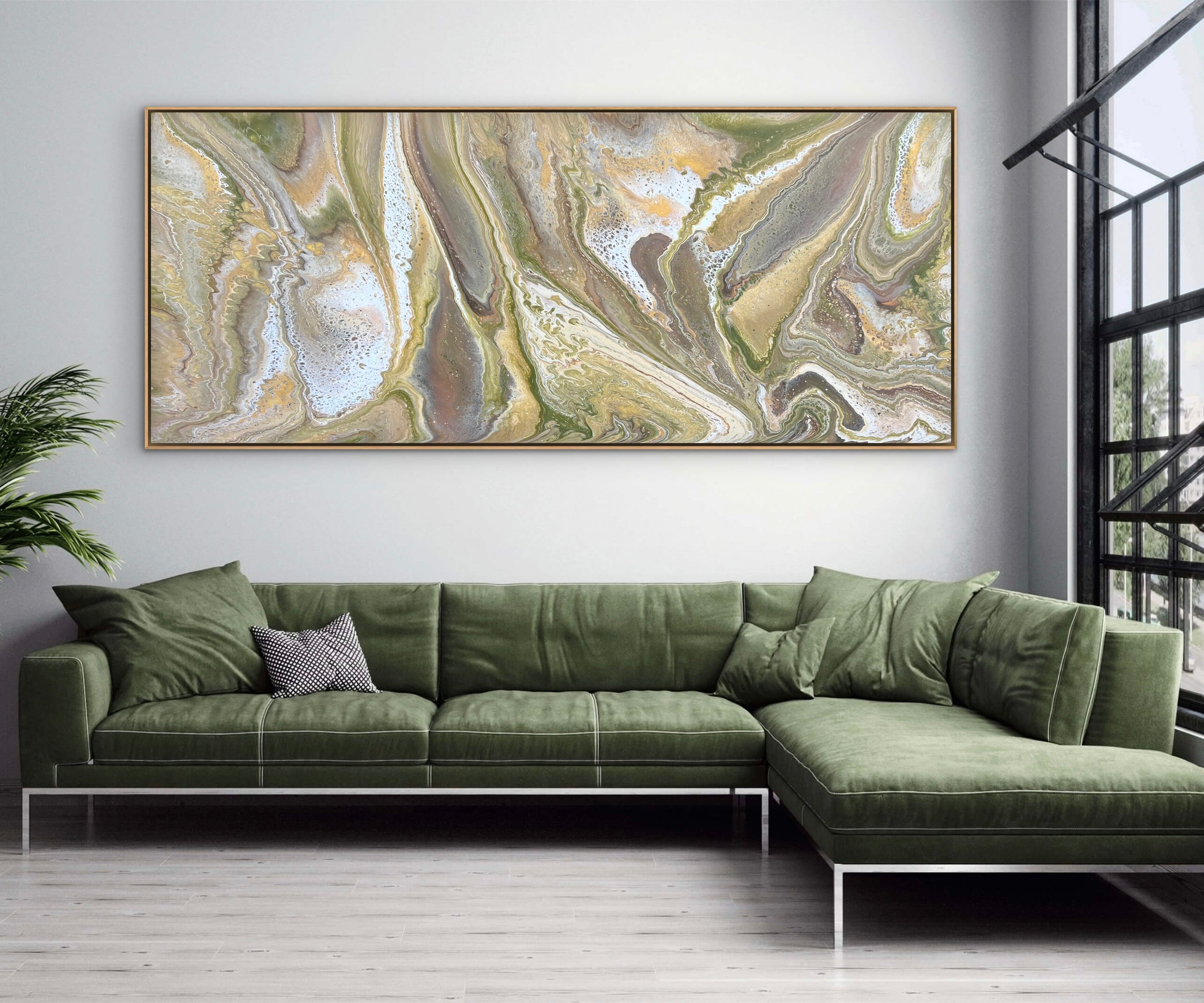 Expanding Olive 240cm x 100cm Abstract Art Painting