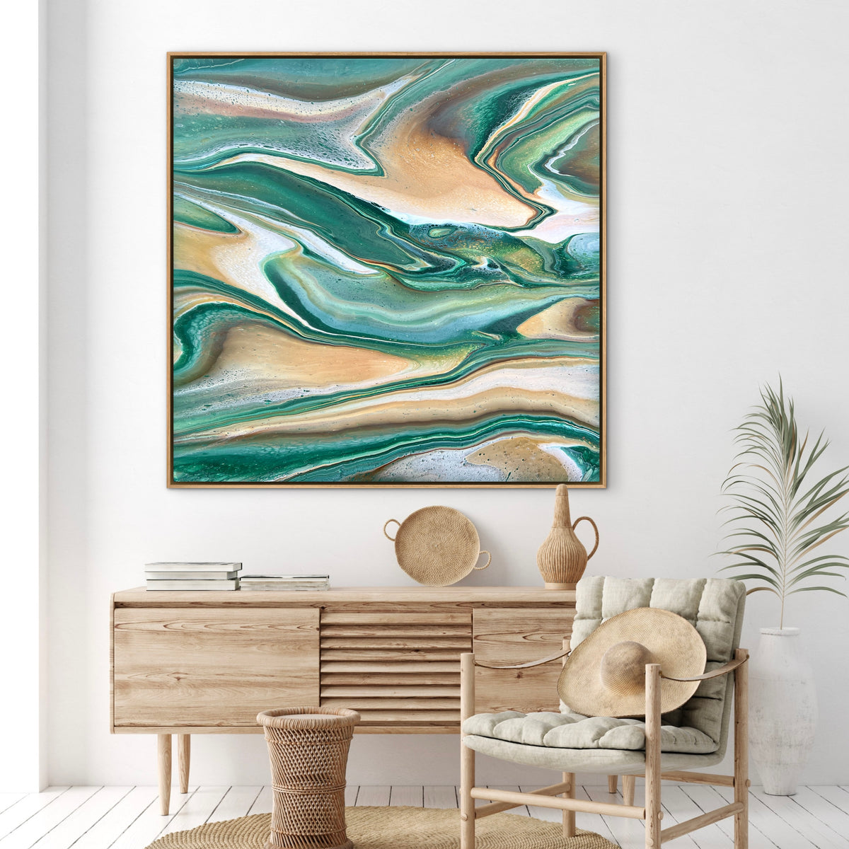 Flowing Emerald 100cm x 100cm Abstract Art Painting