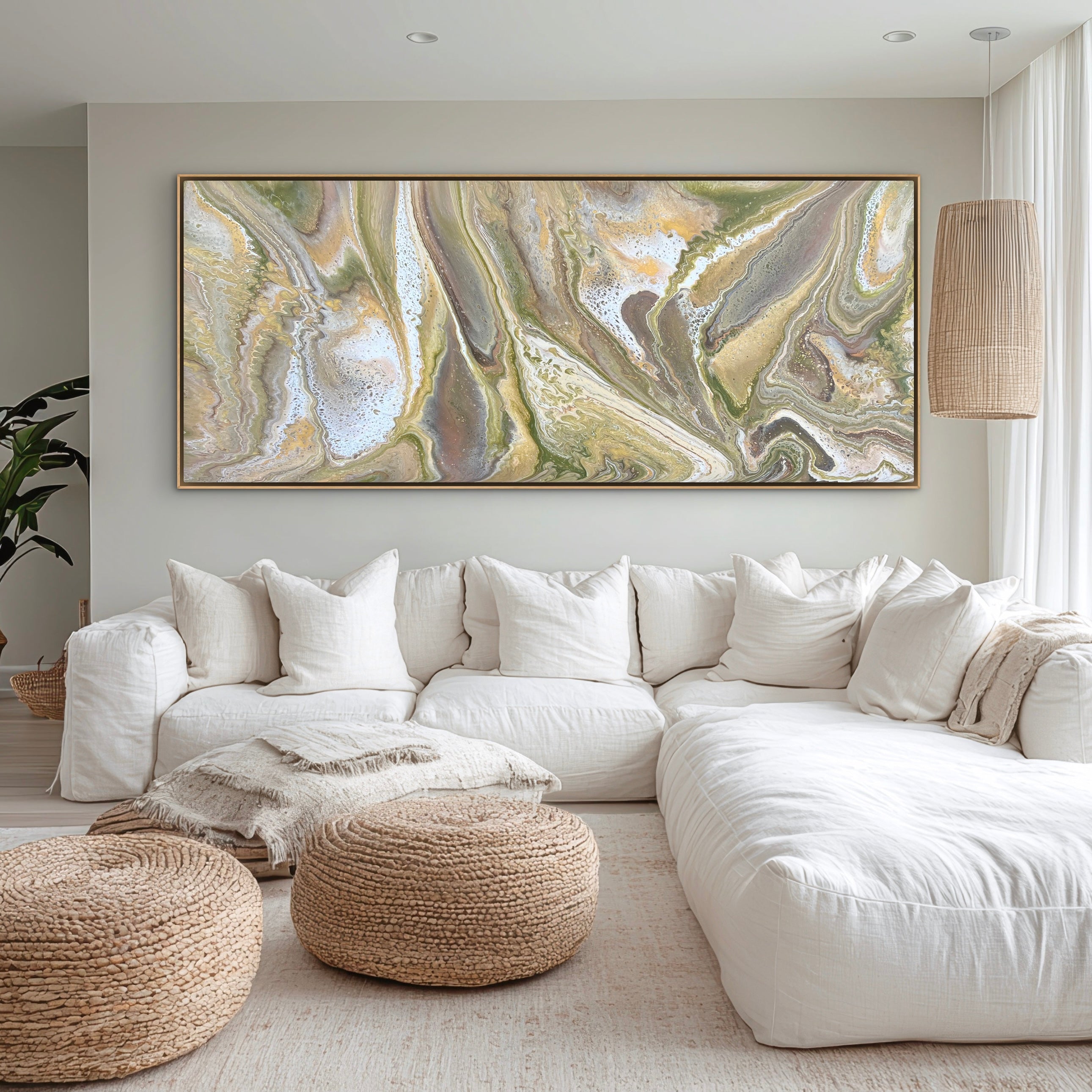 Expanding Olive 240cm x 100cm Abstract Art Painting