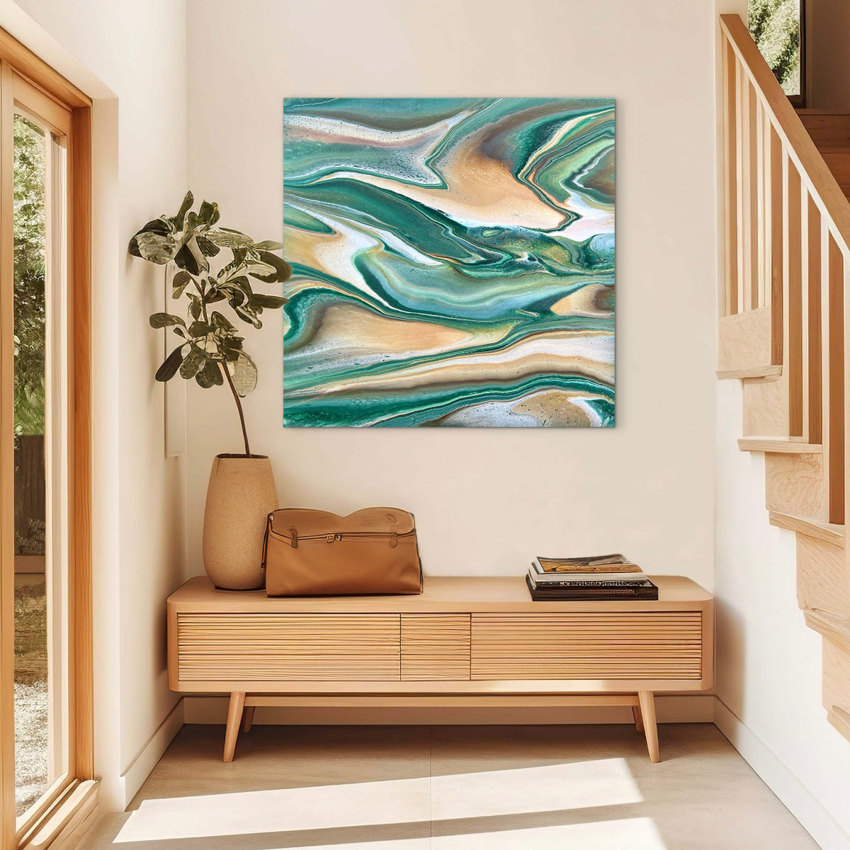 Flowing Emerald 100cm x 100cm Abstract Art Painting