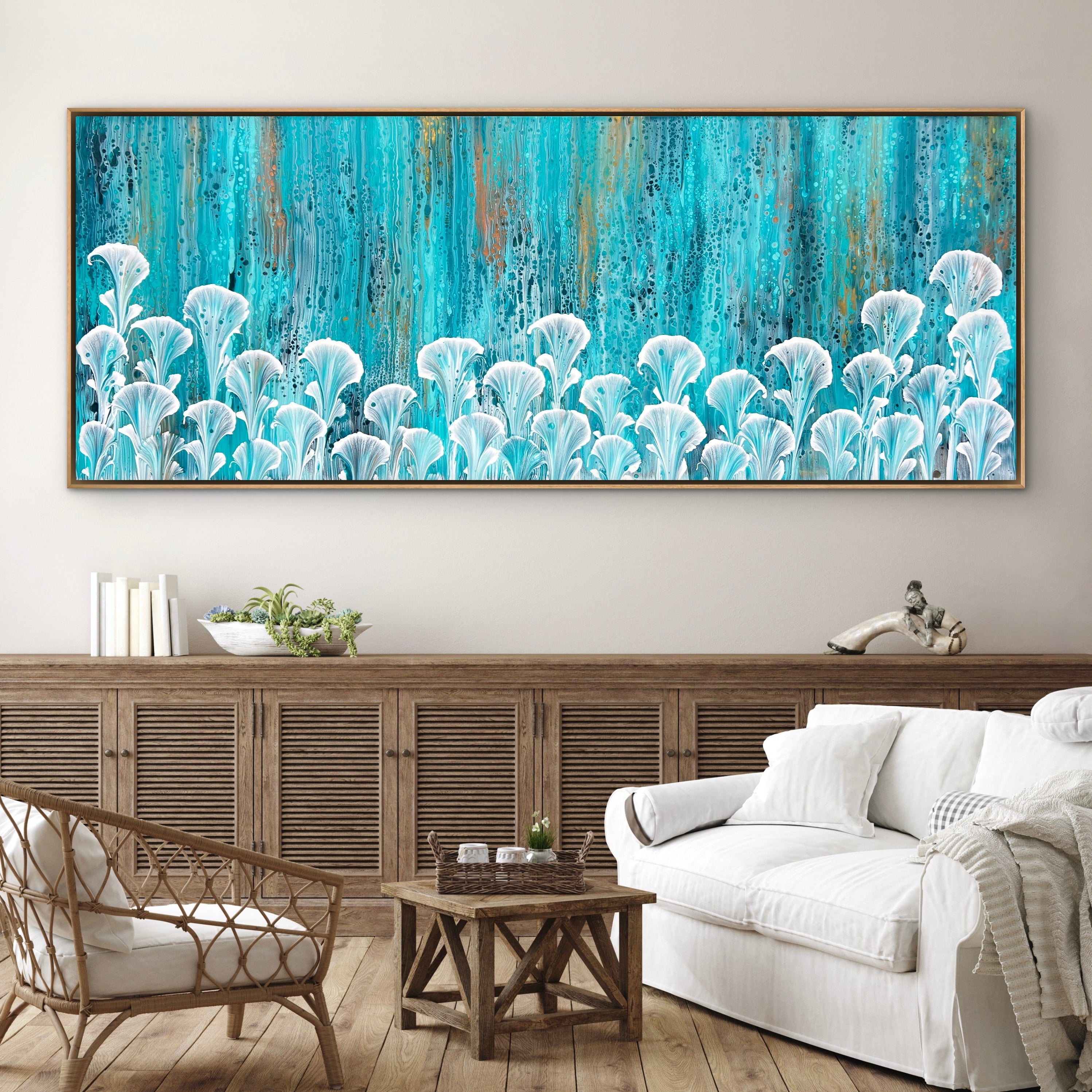 Illuminate 200cm x 80cm Floral and Coral Art Painting