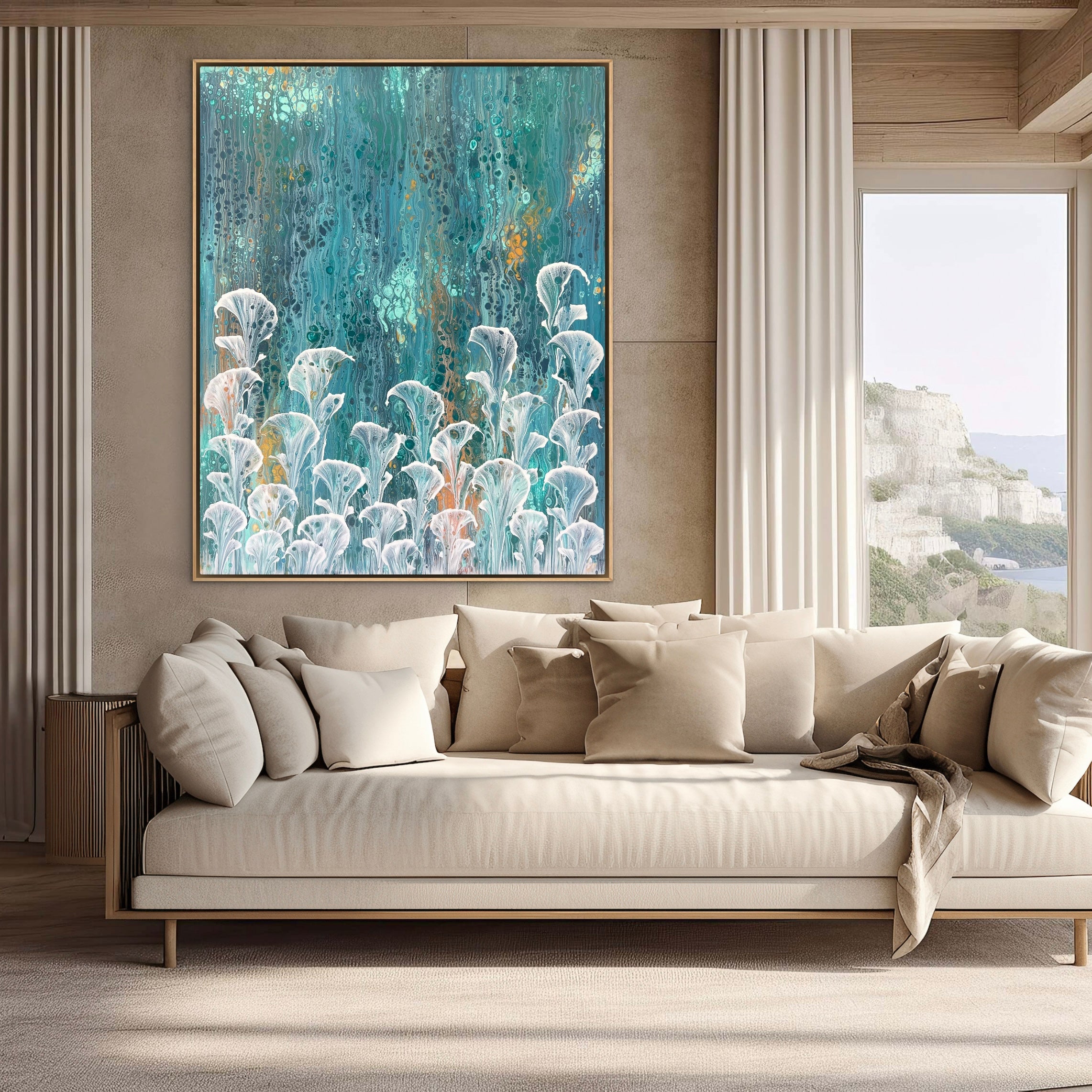 Oceans Bloom 120cm x 150cm Floral and Coral Art Painting