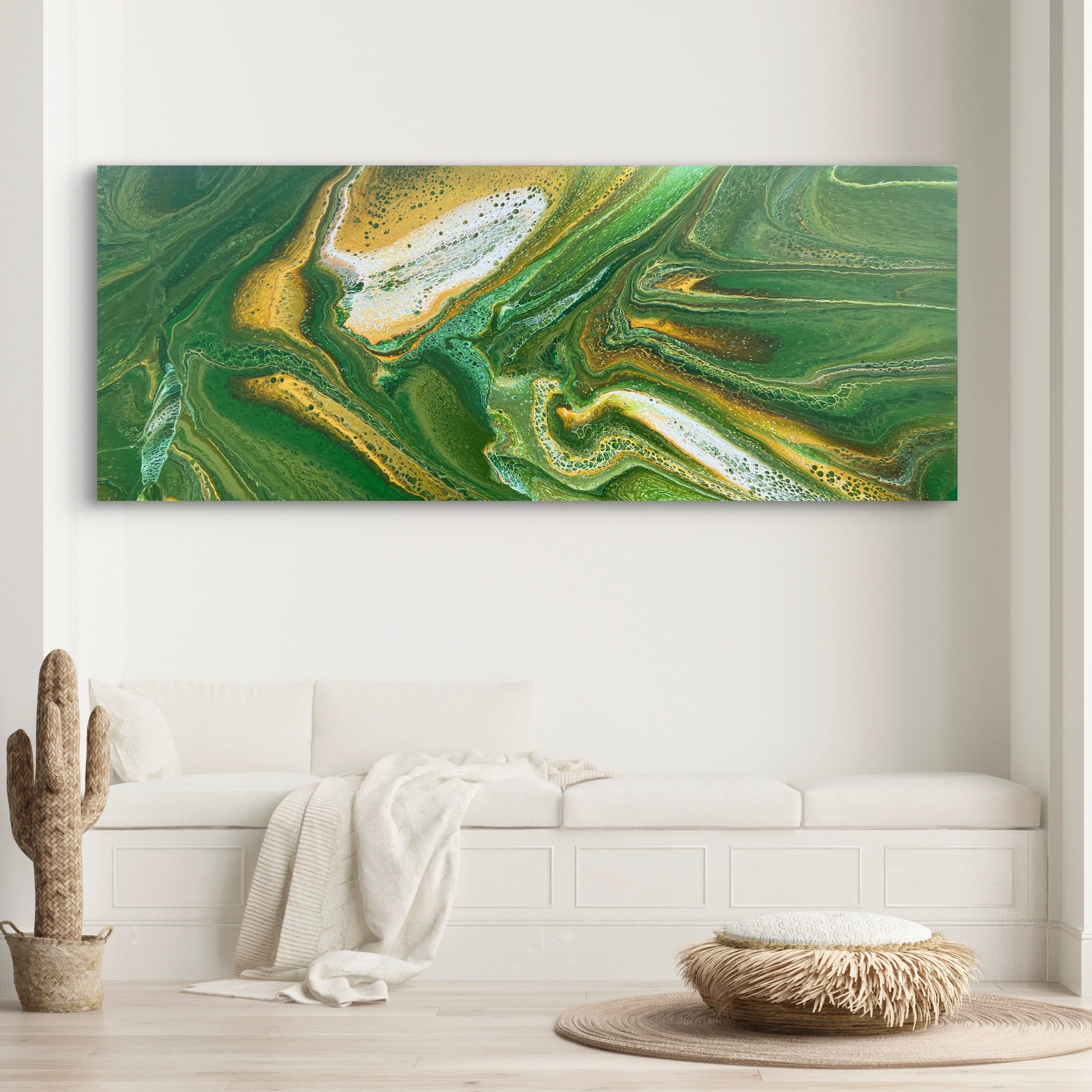 Fresh 200cm x 80cm Green Abstract Art Painting